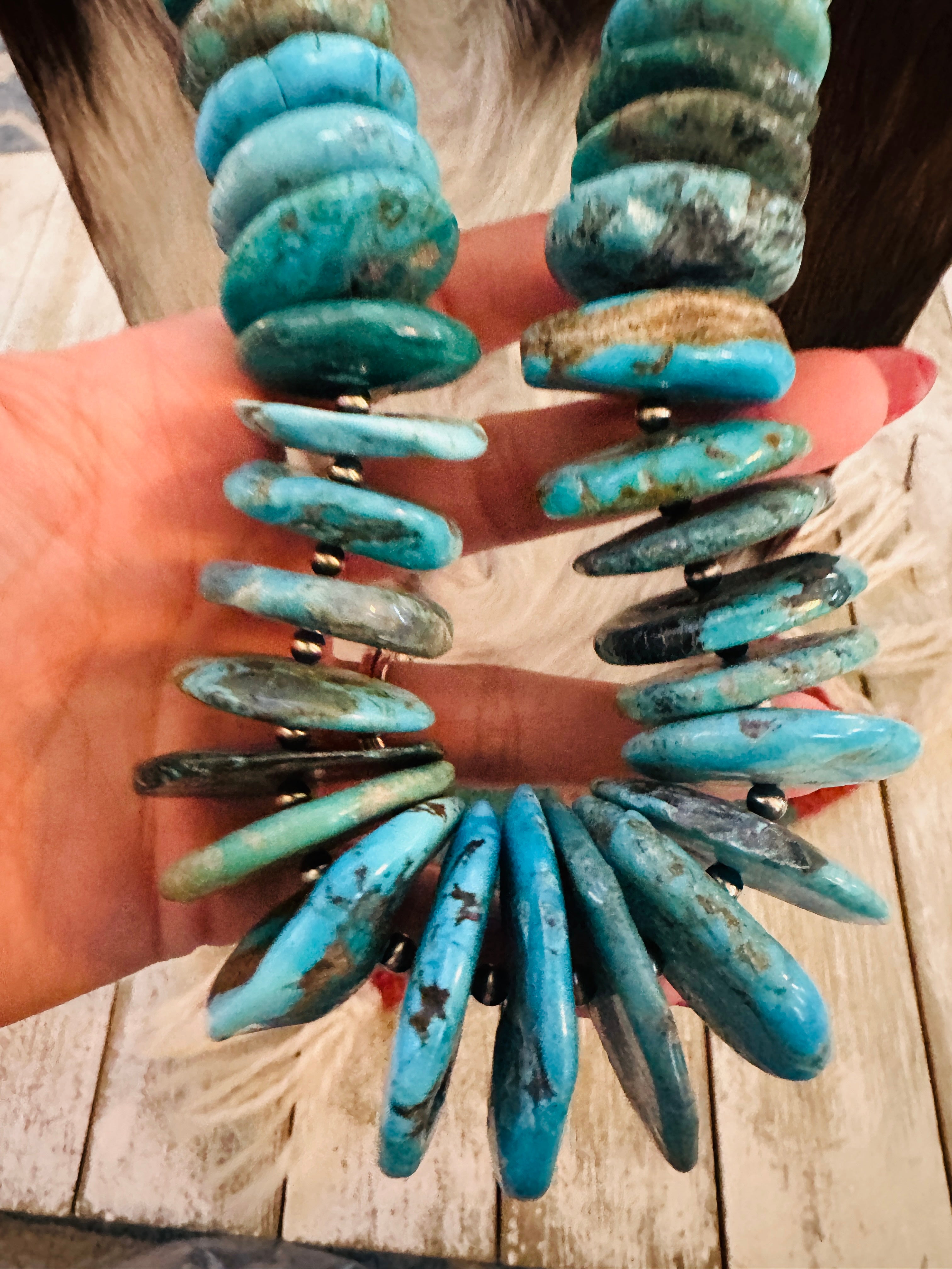 Handcrafted Rolled Turquoise & Sterling Silver Beaded Necklace