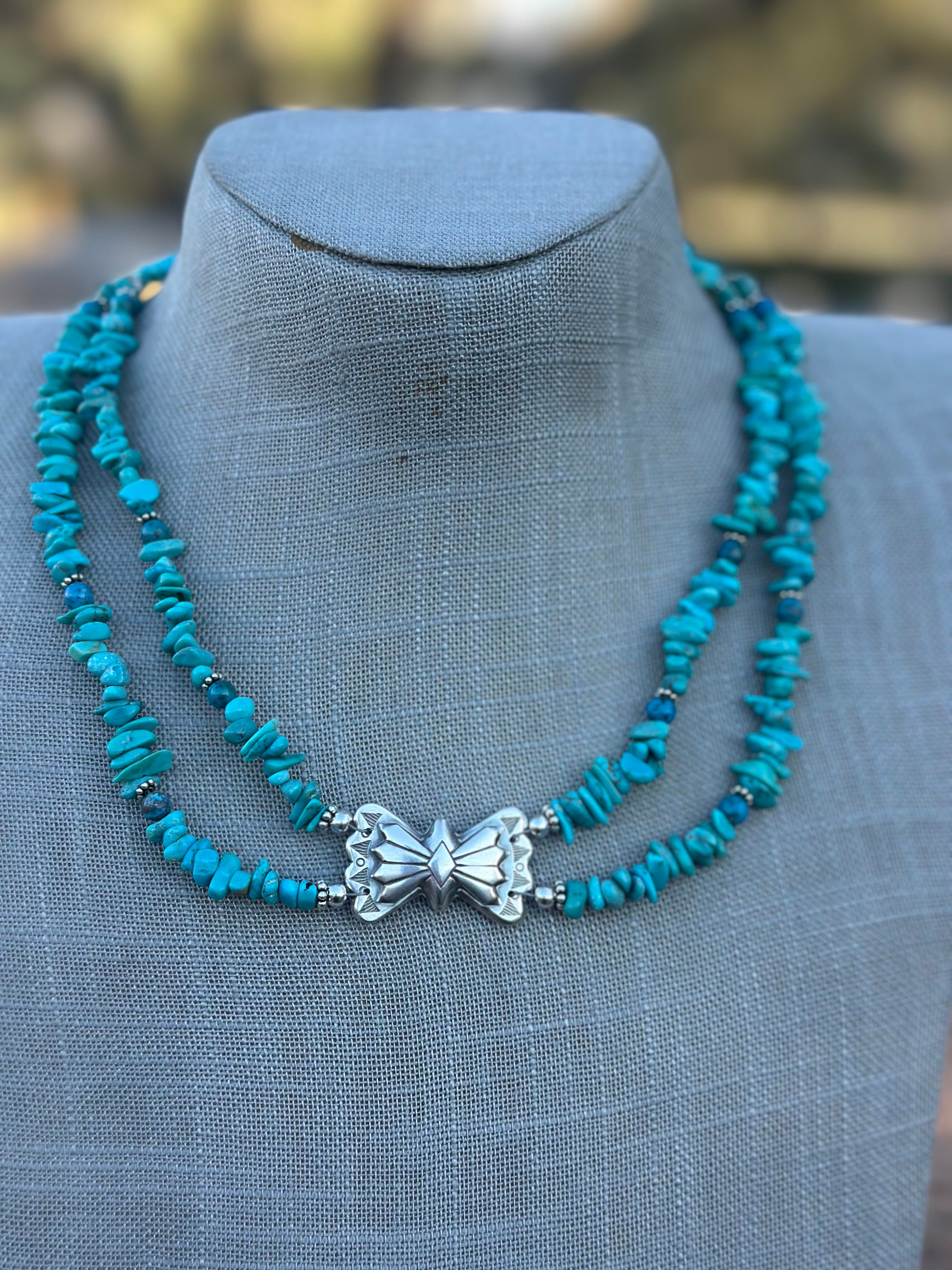 Paige Wallace Sterling Silver & Chip Turquoise Bow Necklace