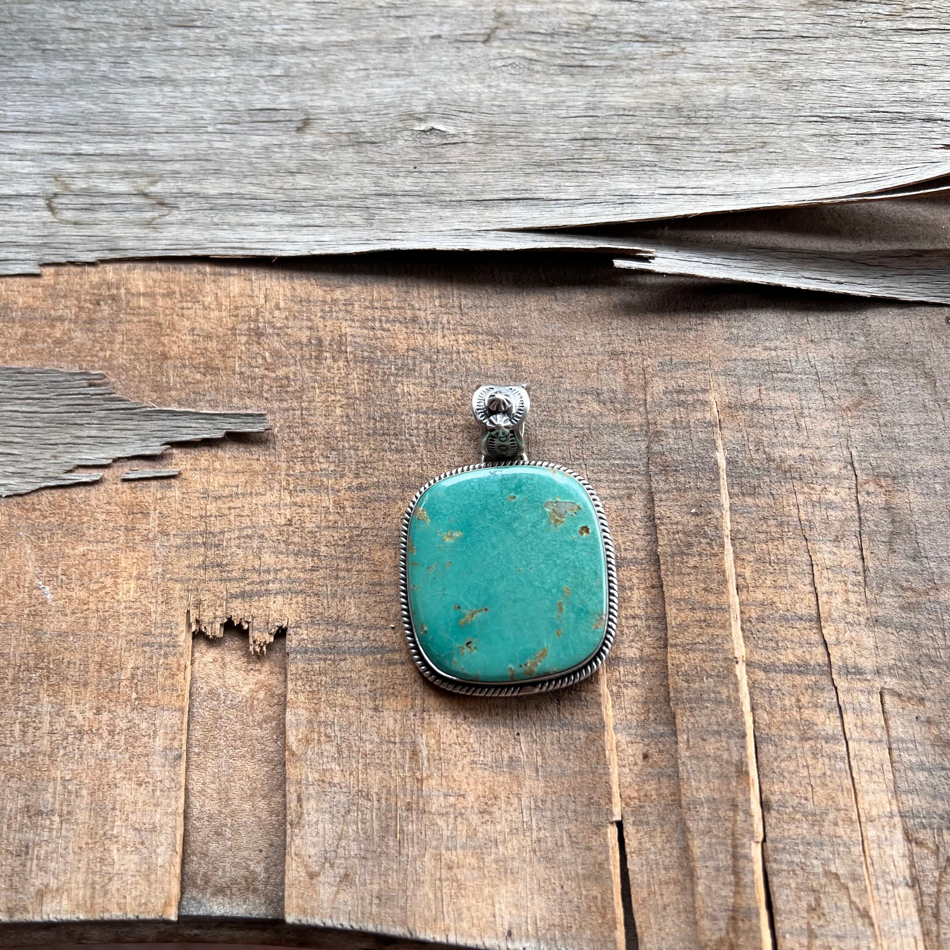 Handmade Green Turquoise Square Sterling Silver Pendant
