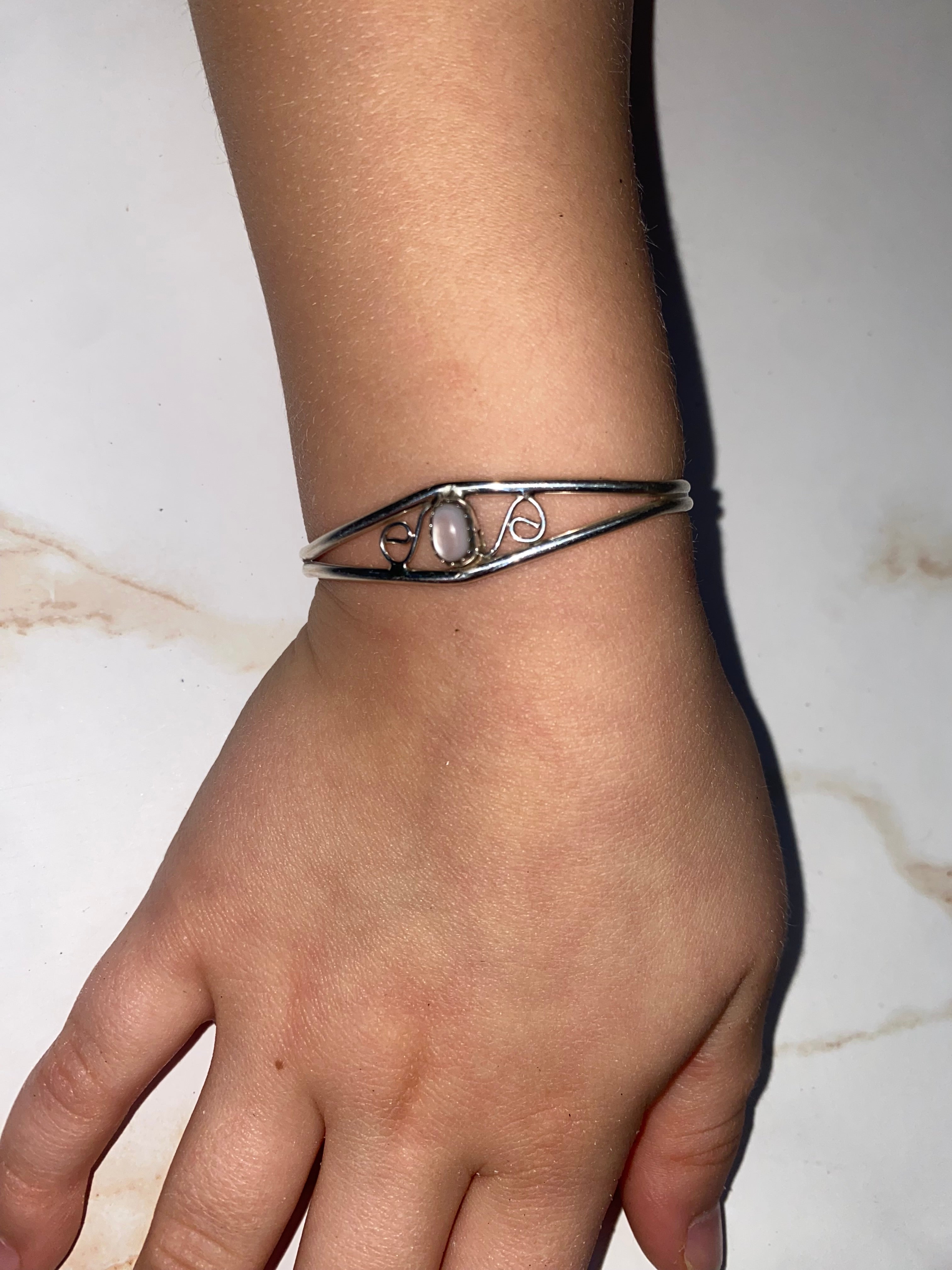 Handcrafted Sterling Silver Pink Opal Kid's Cuff Bracelet – Swirl Design