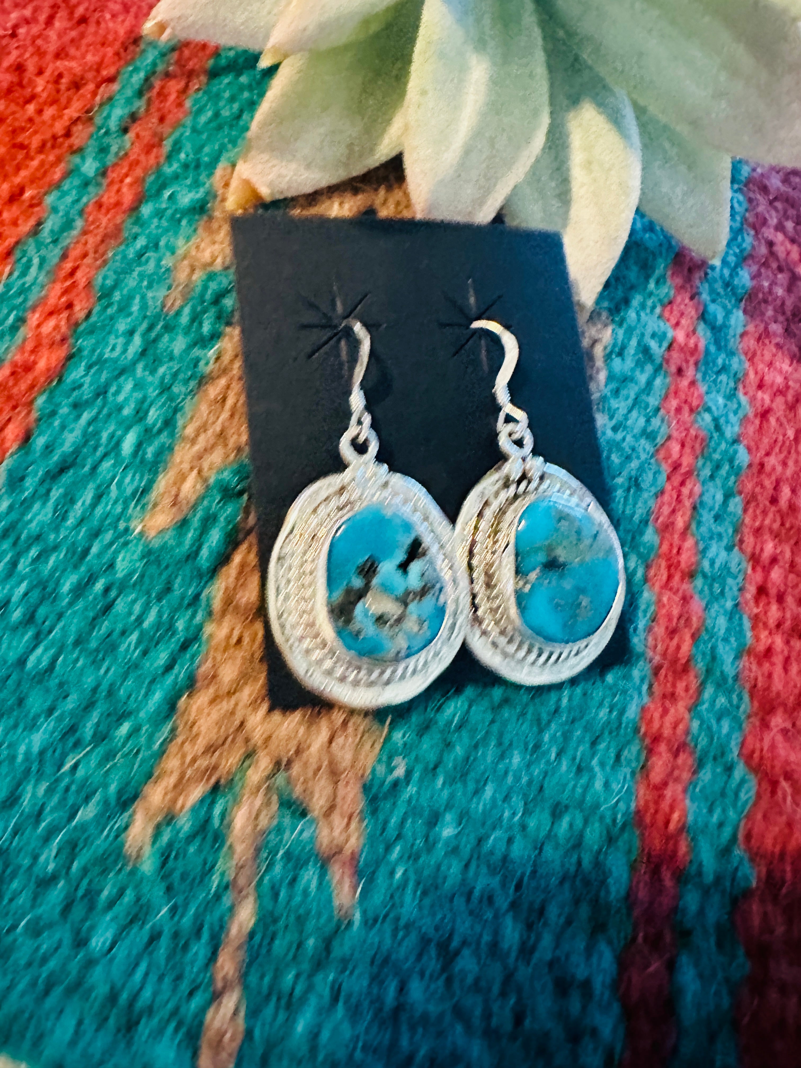 Navajo Morenci Turquoise & Sterling Silver Dangle Earrings