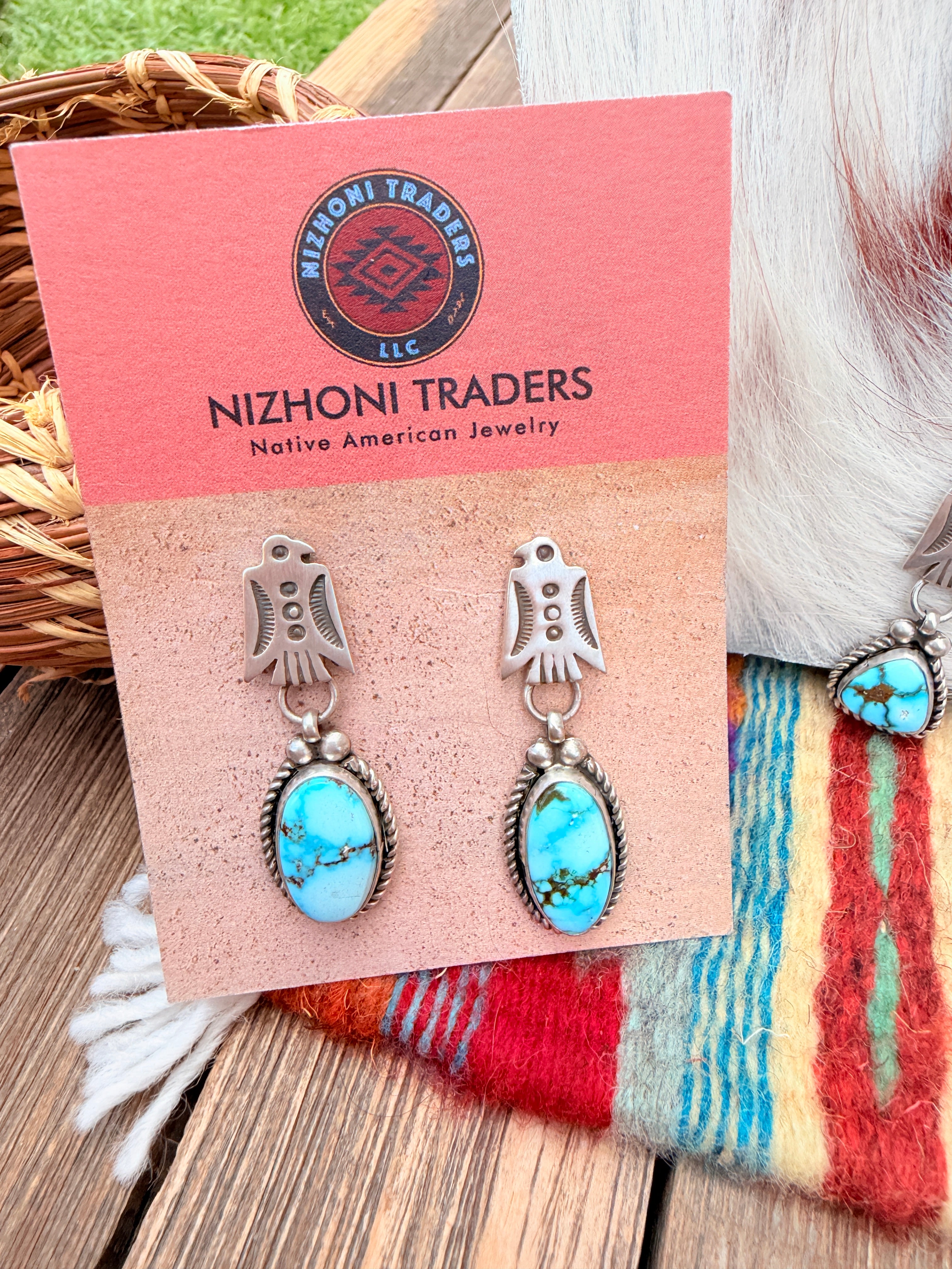 Handcrafted Turquoise & Sterling Silver Thunderbird Necklace and Earring Set by Fred Francis
