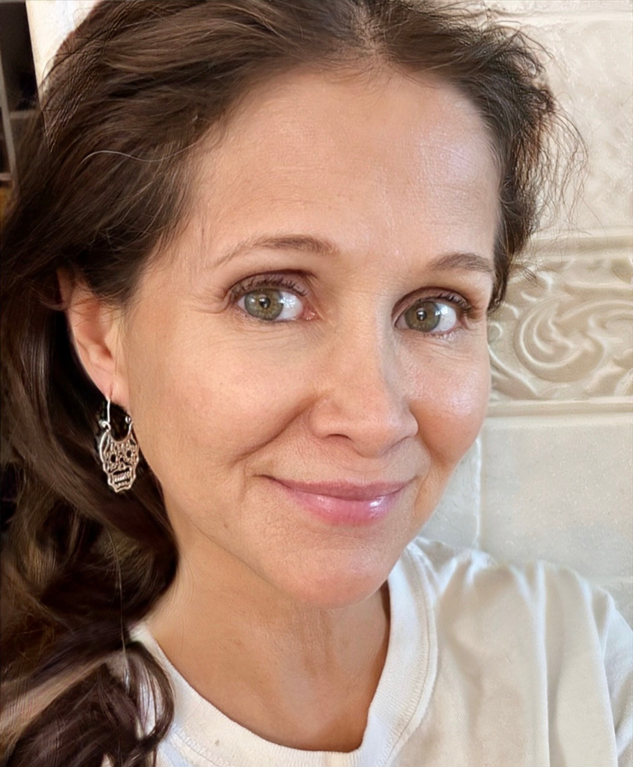 Sugar Skull Face Sterling Silver Earrings on Hoop Hook