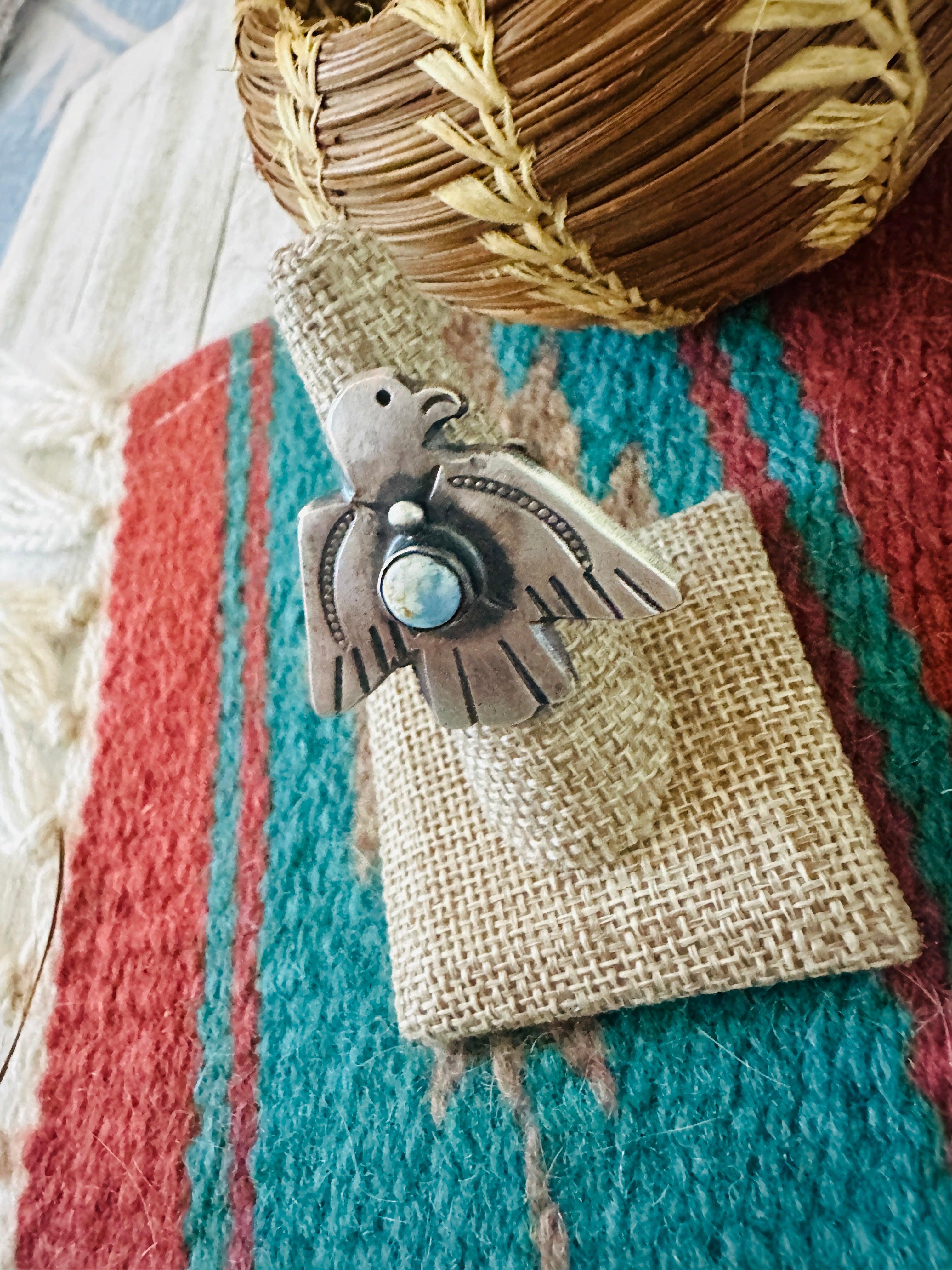 Handcrafted Turquoise & Sterling Silver Thunderbird Ring Chimney Butte Size 7
