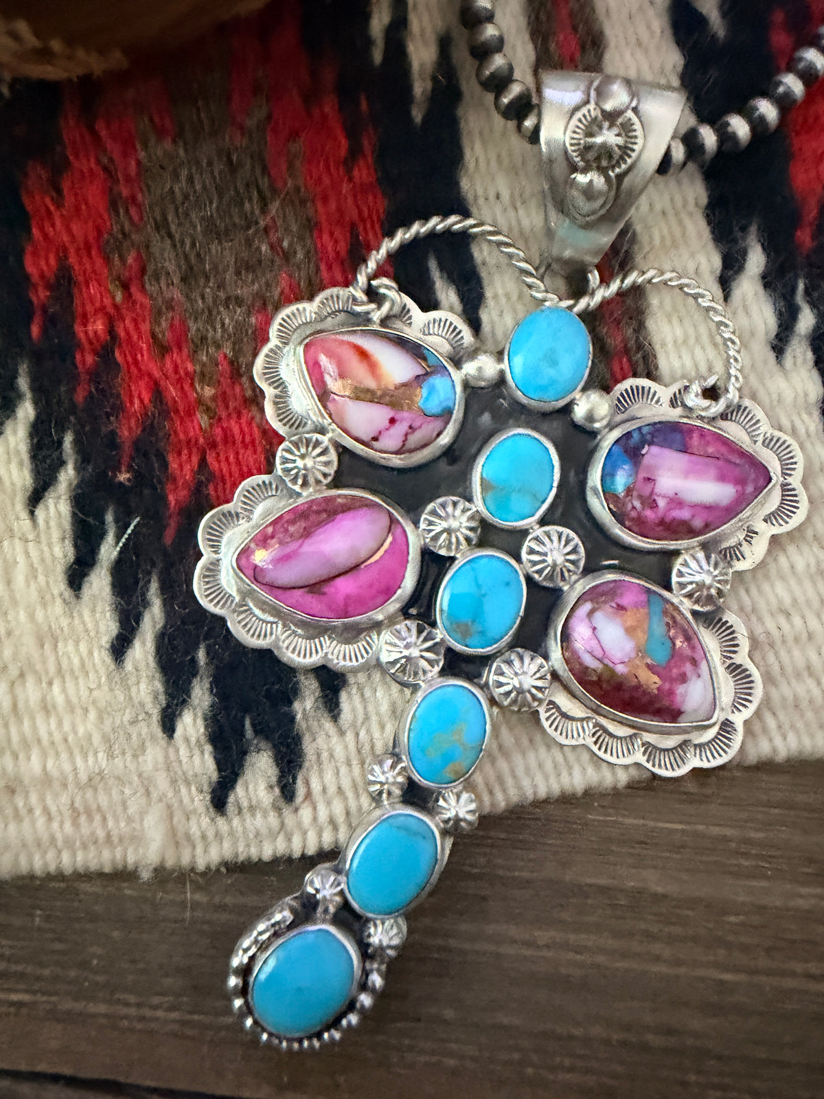 Handcrafted Sterling Silver, Pink Dream Mojave & Turquoise Dragonfly Pendant by Alice McShirley