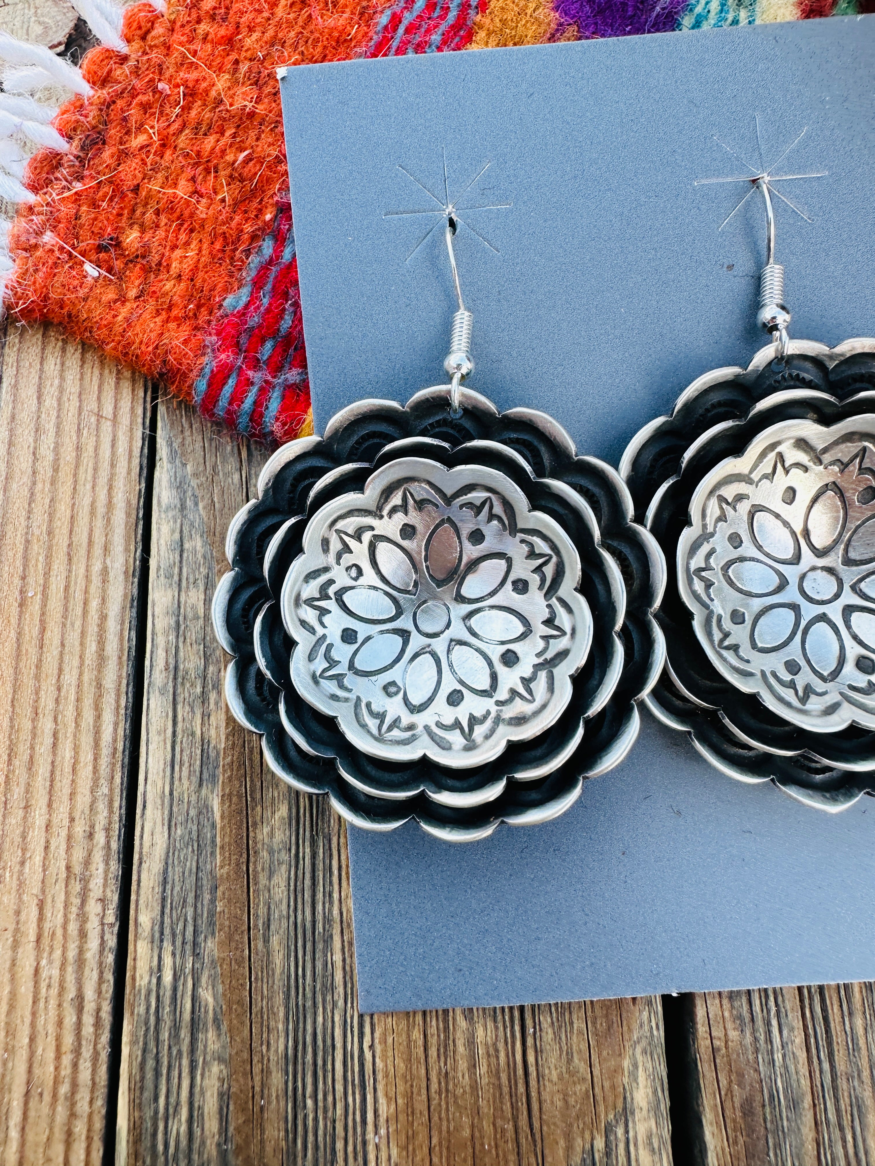 Handcrafted Sterling Silver Concho Dangle Earrings by Leander Tahe