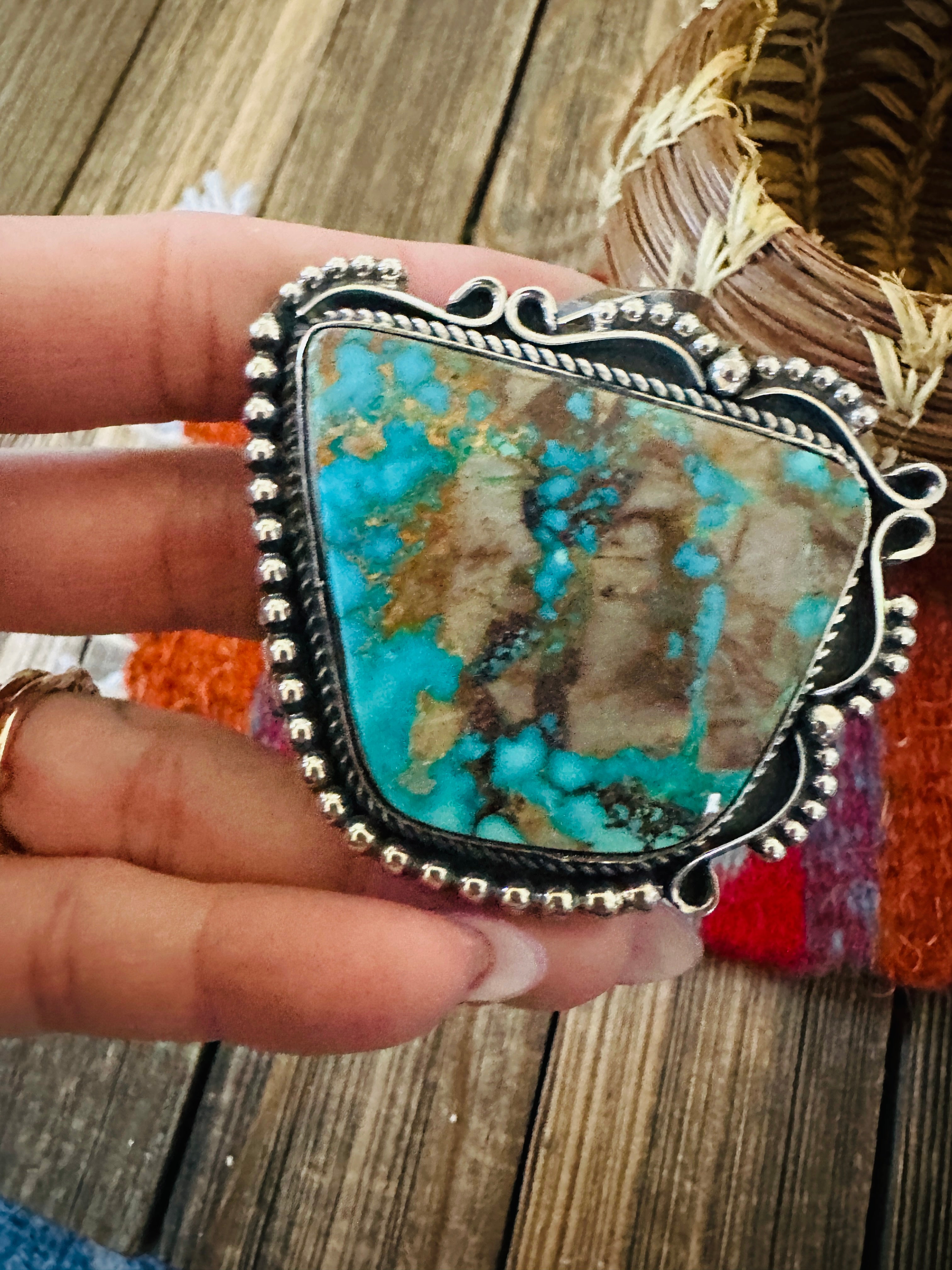 Handcrafted Pilot Mountain Turquoise & Sterling Silver Cuff Bracelet by Rosella Paxson