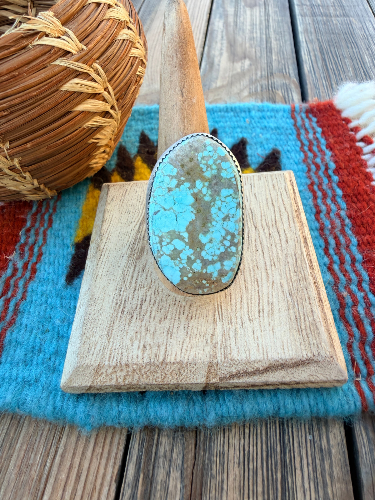 Handcrafted Number 8 Turquoise & Sterling Silver Adjustable Ring by Leslie Nez