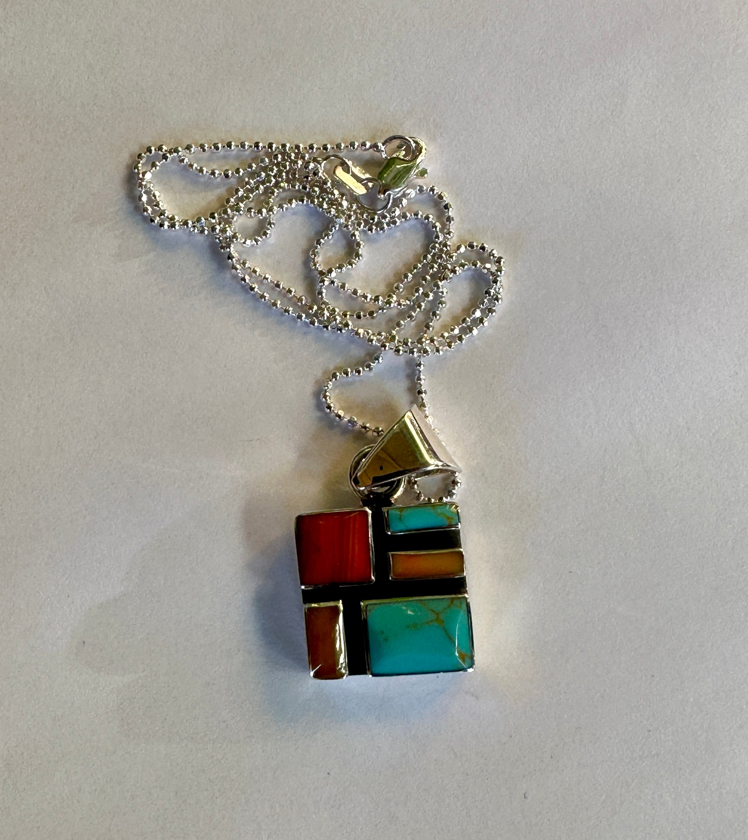 Square Tejano Mosaic Pendant Necklace