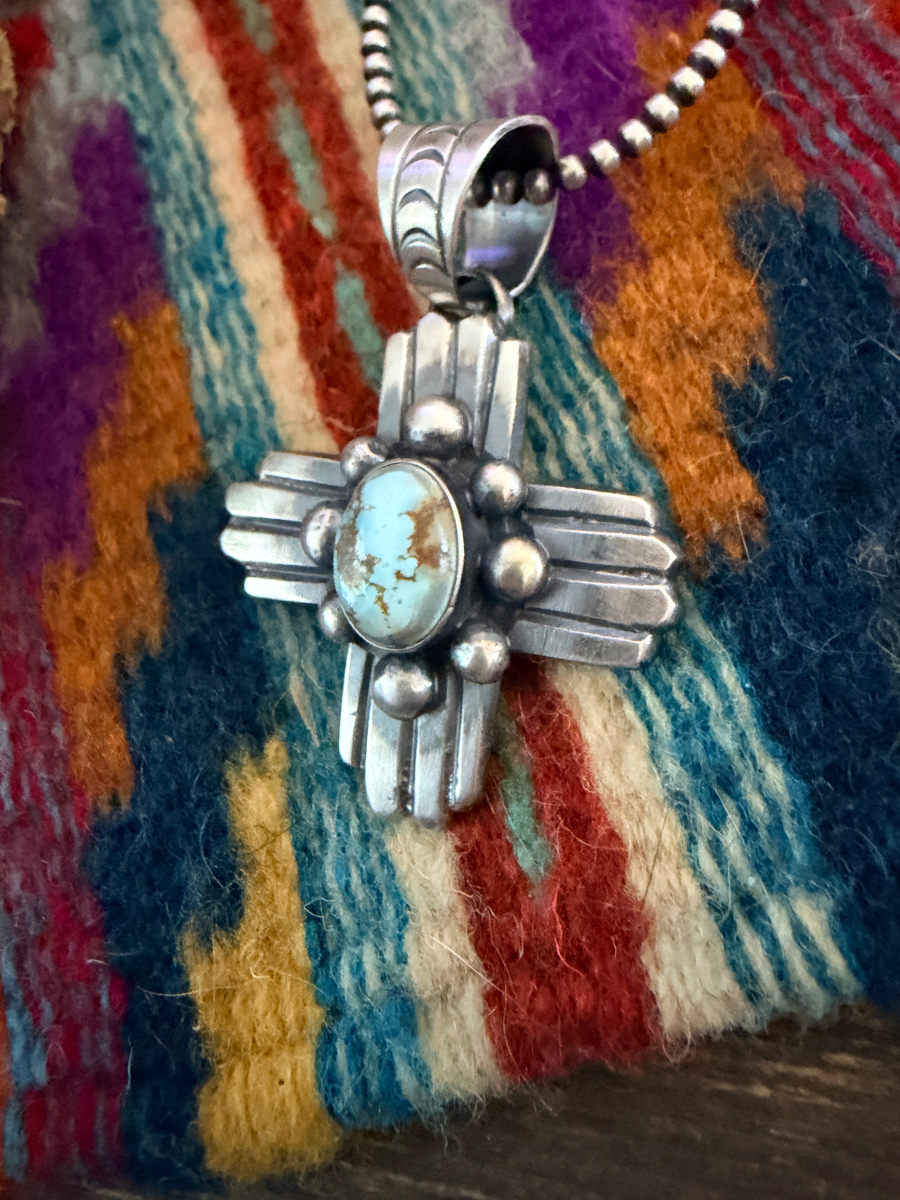 Handcrafted Sterling Silver & Golden Hills Turquoise Cross Pendant by Chimney Butte