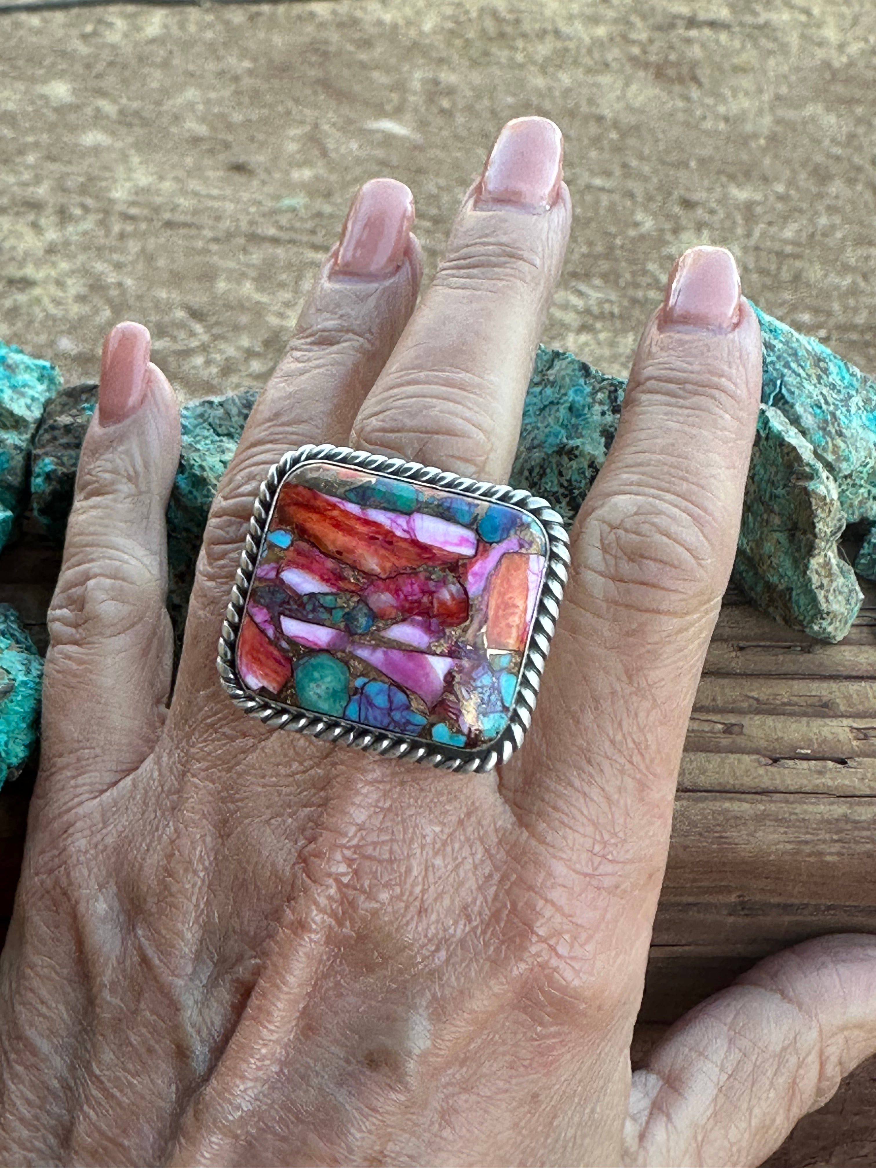 “The Lainey” Navajo Pink Dream & Sterling Silver Adjustable Ring by Alfred Martinez