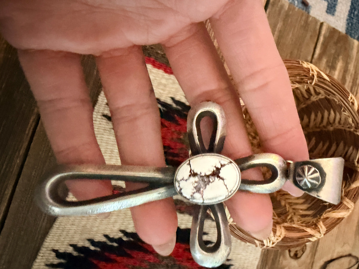 Handcrafted White Buffalo & Sterling Silver Cross Pendant by Chimney Butte