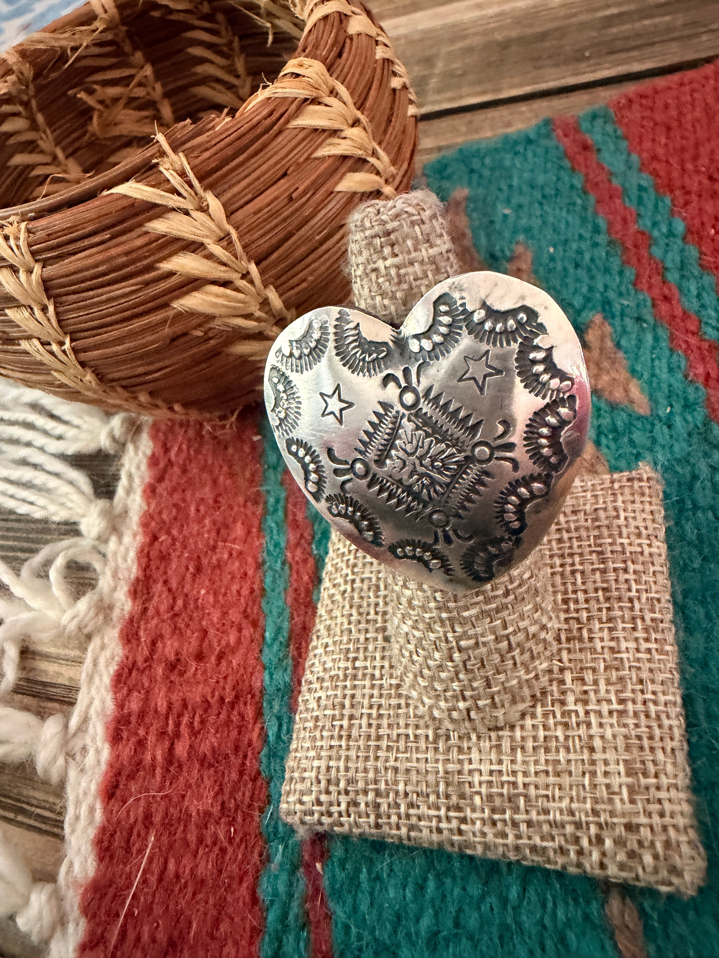 Handcrafted Sterling Silver Adjustable Heart Concho Ring by Vincent Platero