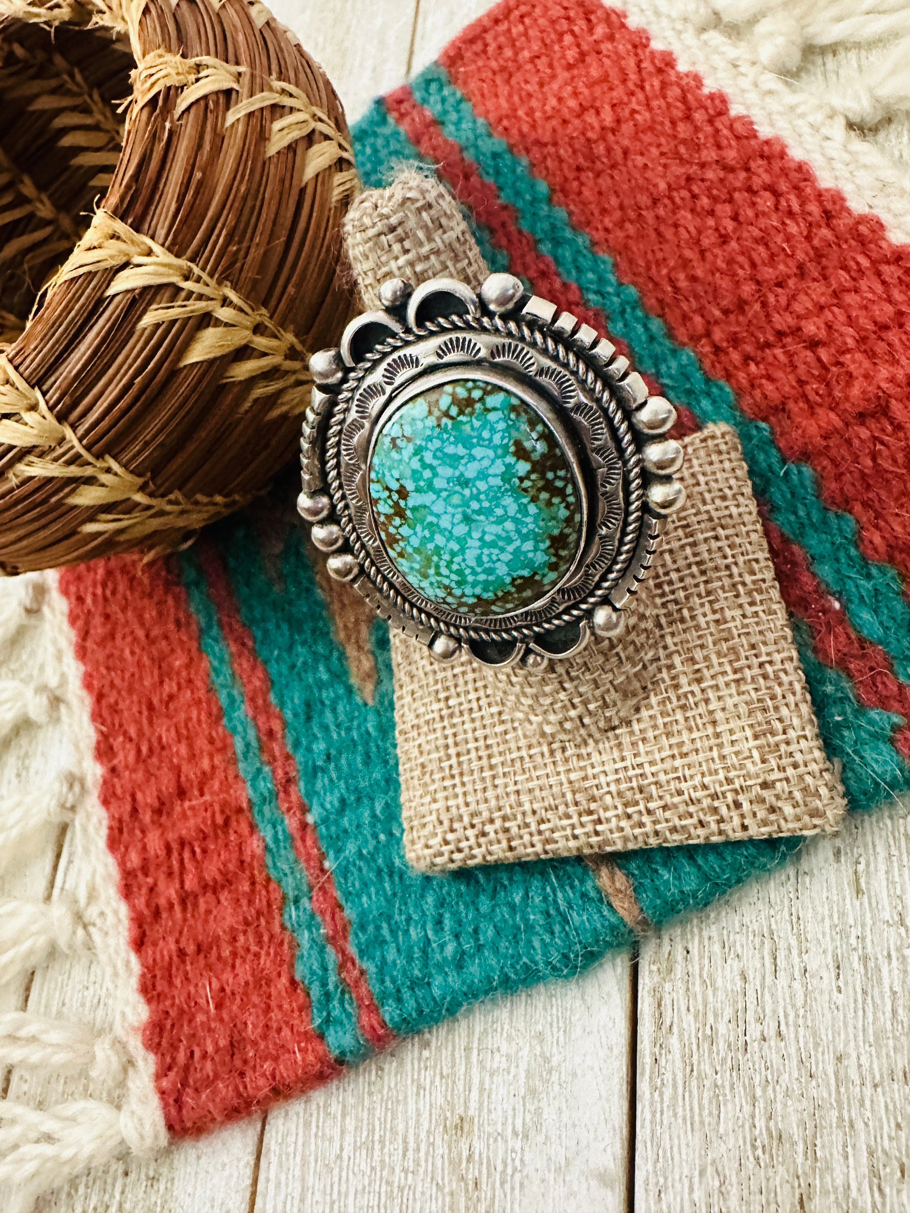 Handcrafted Number 8 Turquoise & Sterling Silver Adjustable Ring