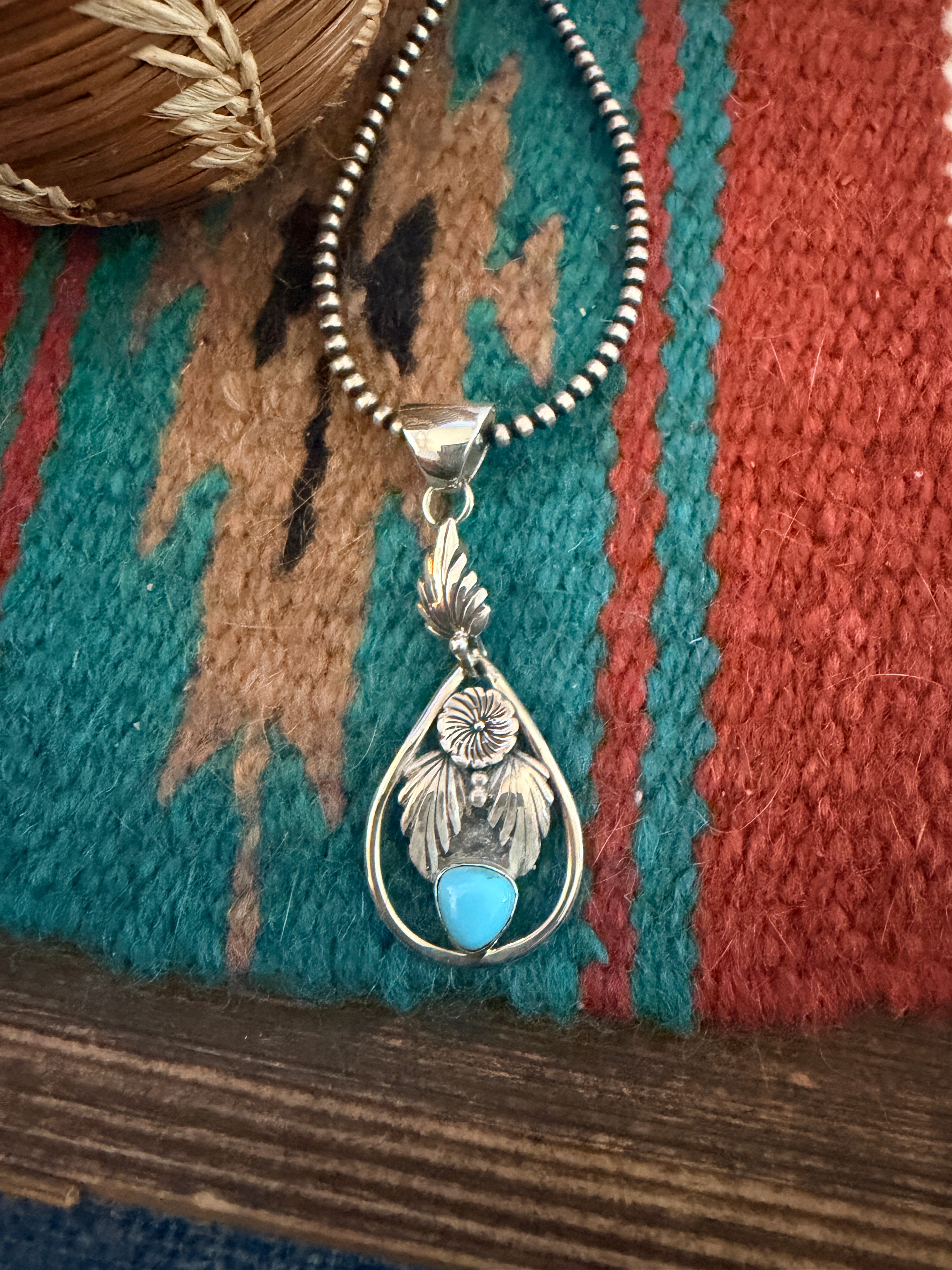 Handcrafted Turquoise & Sterling Silver Flower Pendant