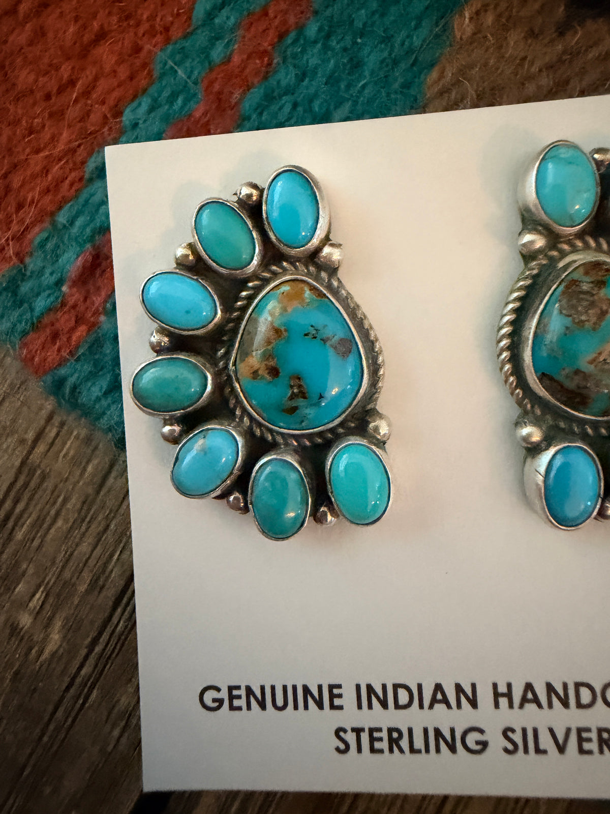 Handcrafted Turquoise & Sterling Silver Cluster Post Earrings by Geraldine James
