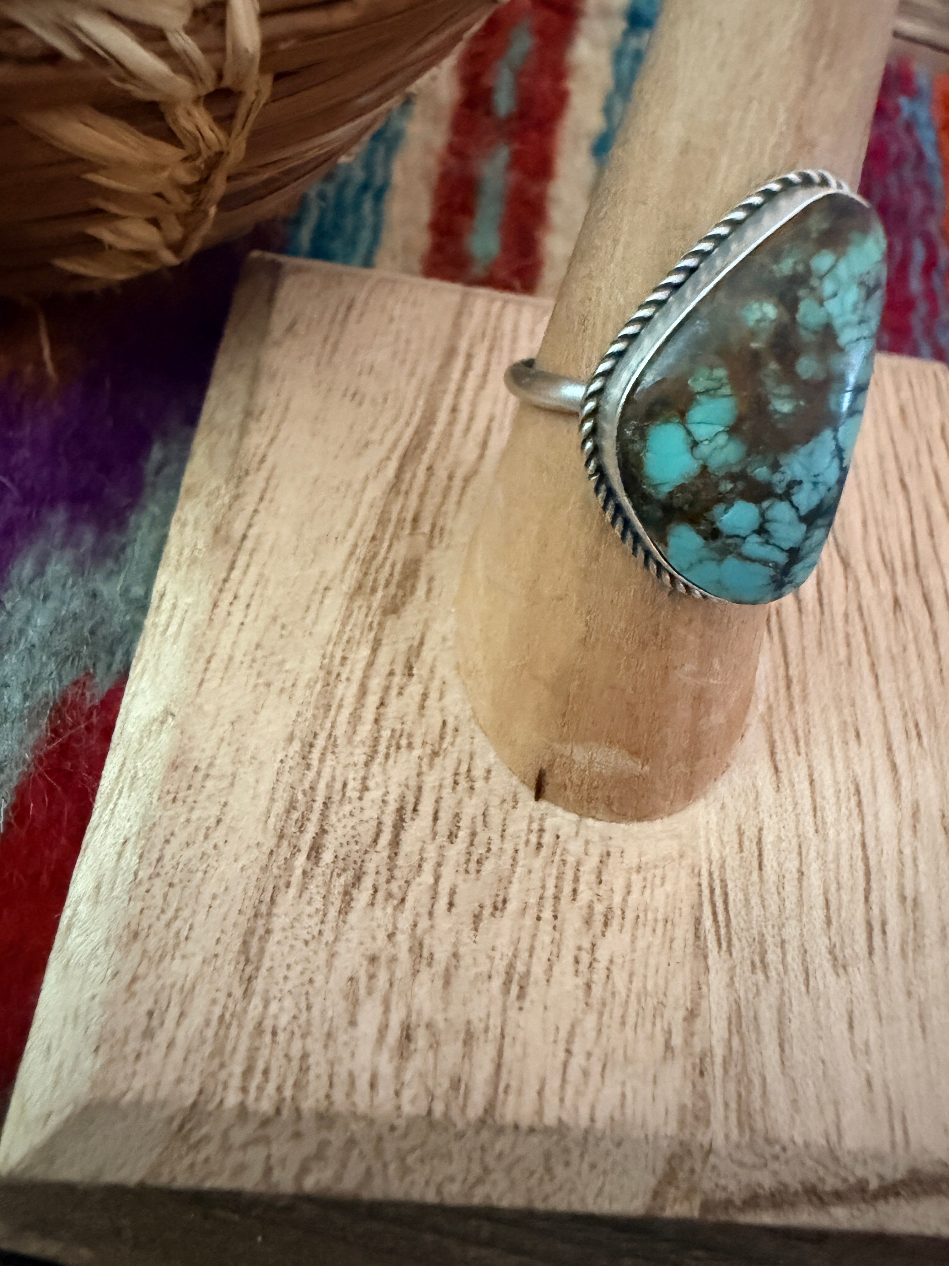 Handcrafted Turquoise & Sterling Silver Ring Size 8