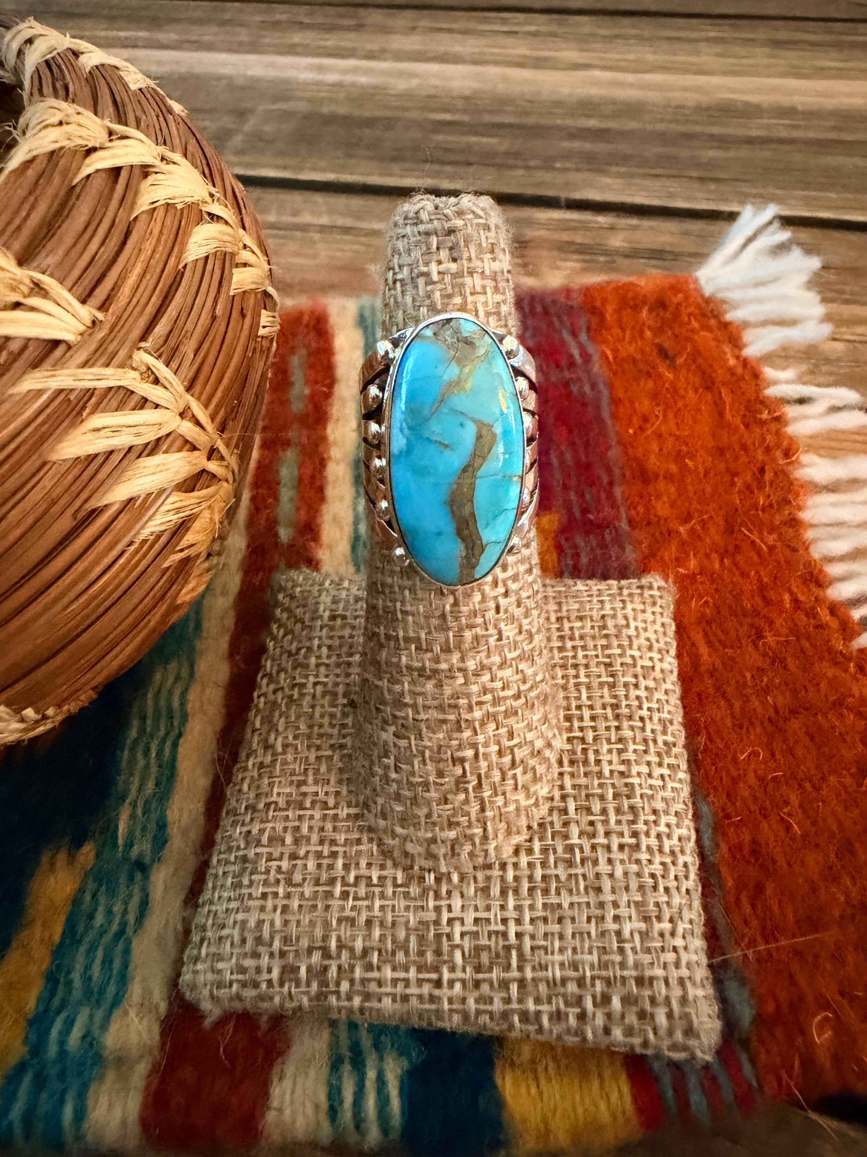 Handcrafted Turquoise & Sterling Silver Ring Size 5.5