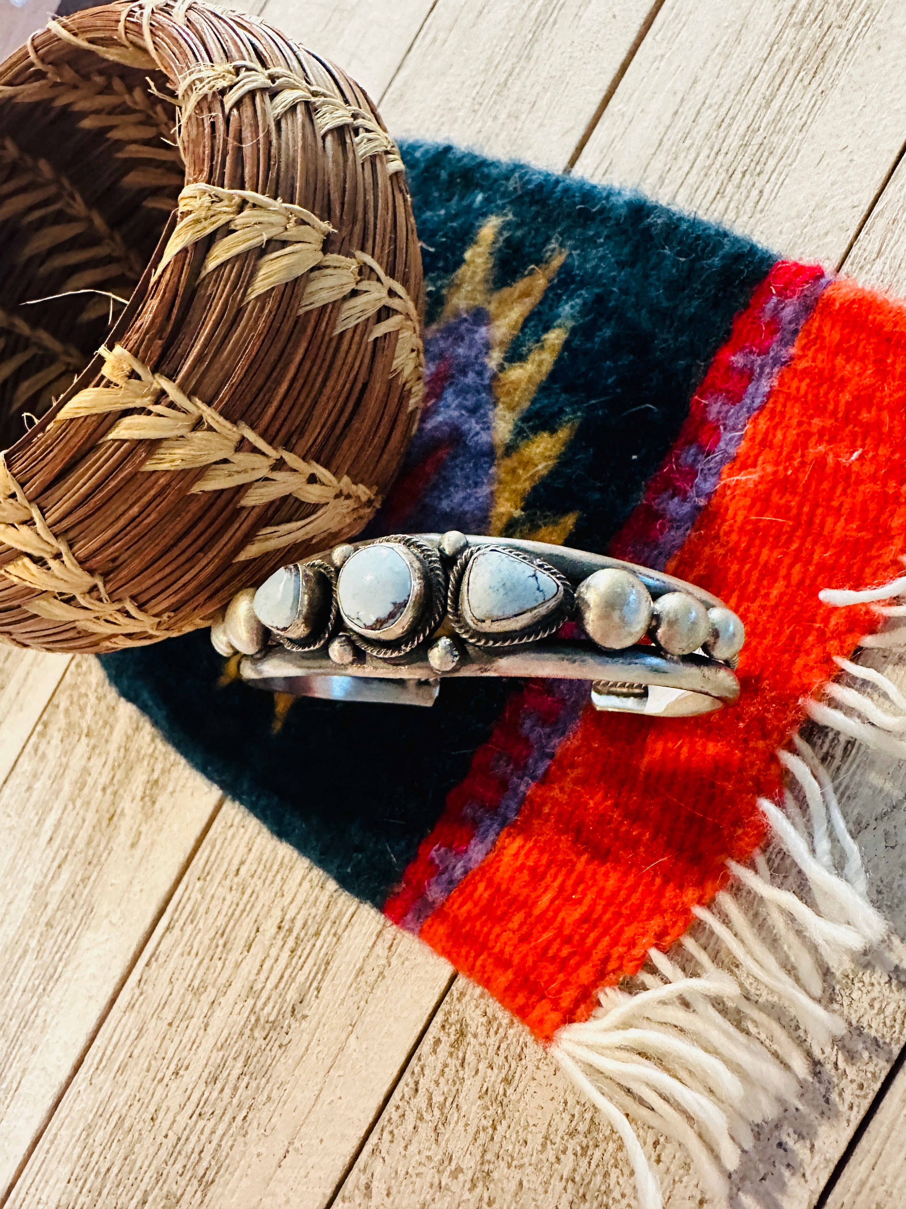 Navajo Golden Hills Turquoise & Sterling Silver Cuff Bracelet