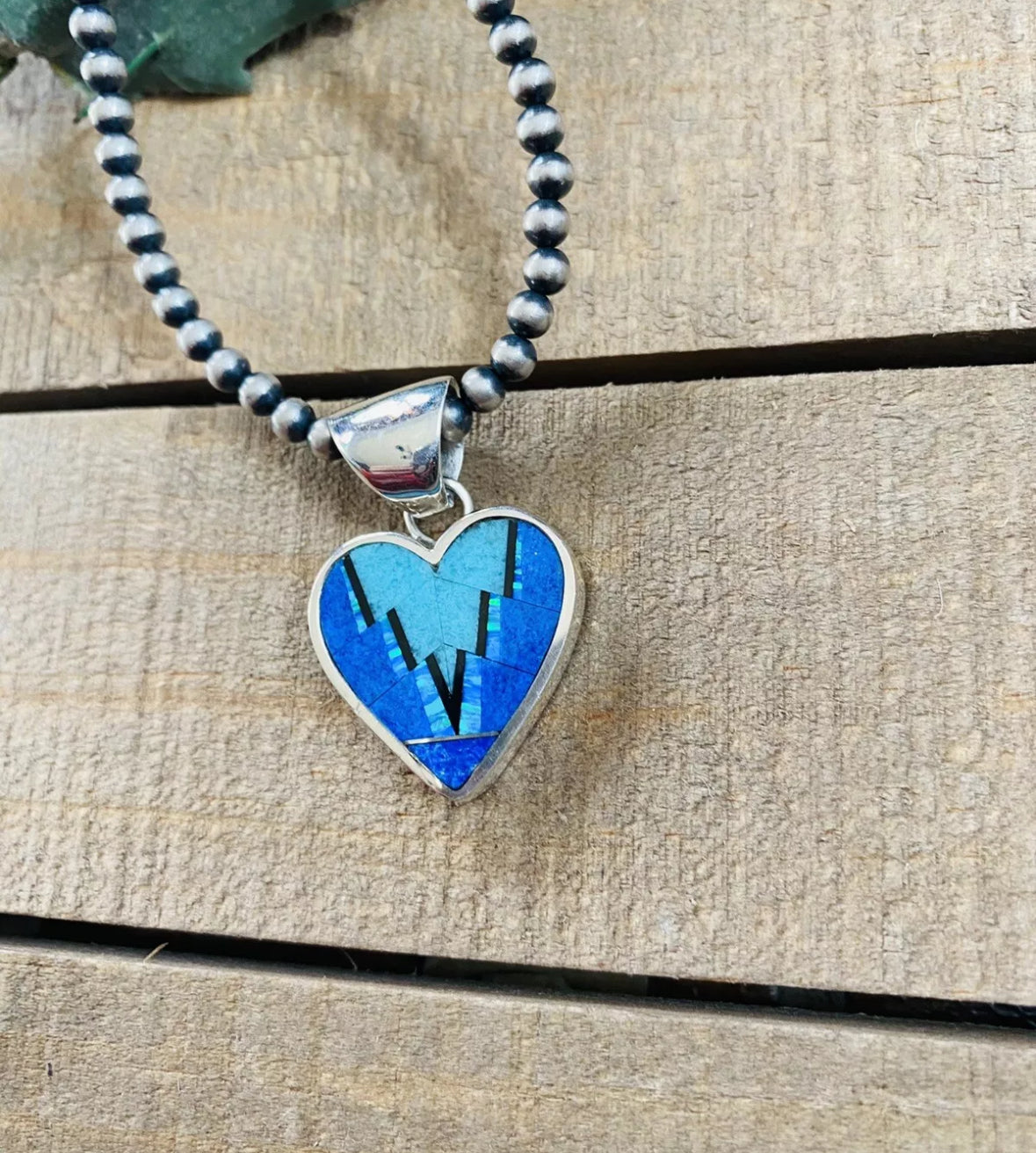 Navajo Multi Stone & Sterling Silver Inlay Heart Pendant