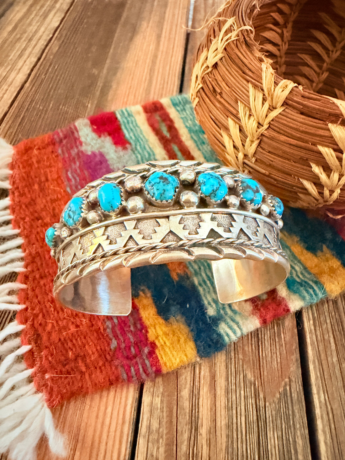 Handcrafted Kingman Turquoise & Sterling Silver Cuff Bracelet