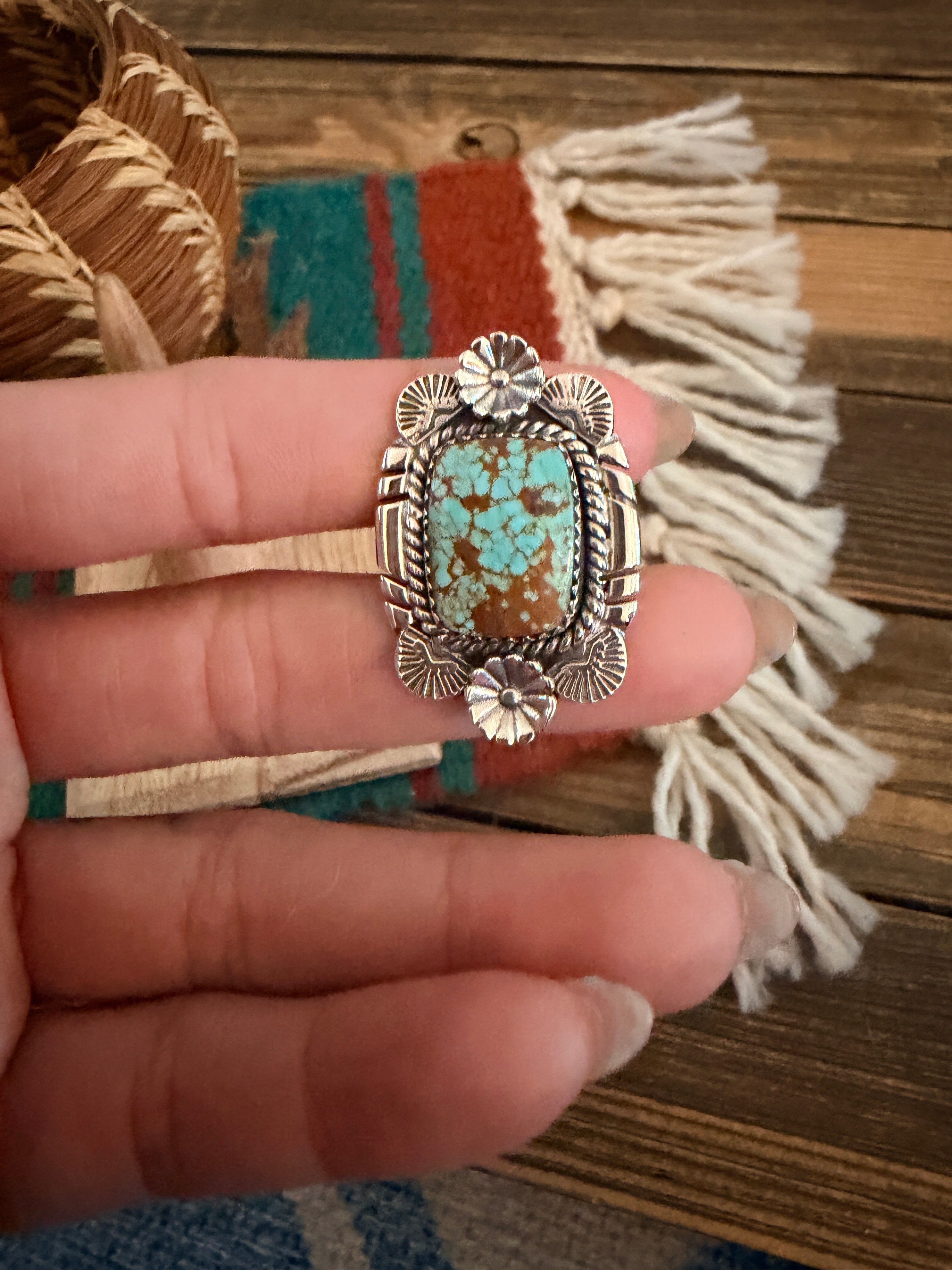 Handmade Sterling Silver Number 8 Turquoise Adjustable Ring Signed Nizhoni