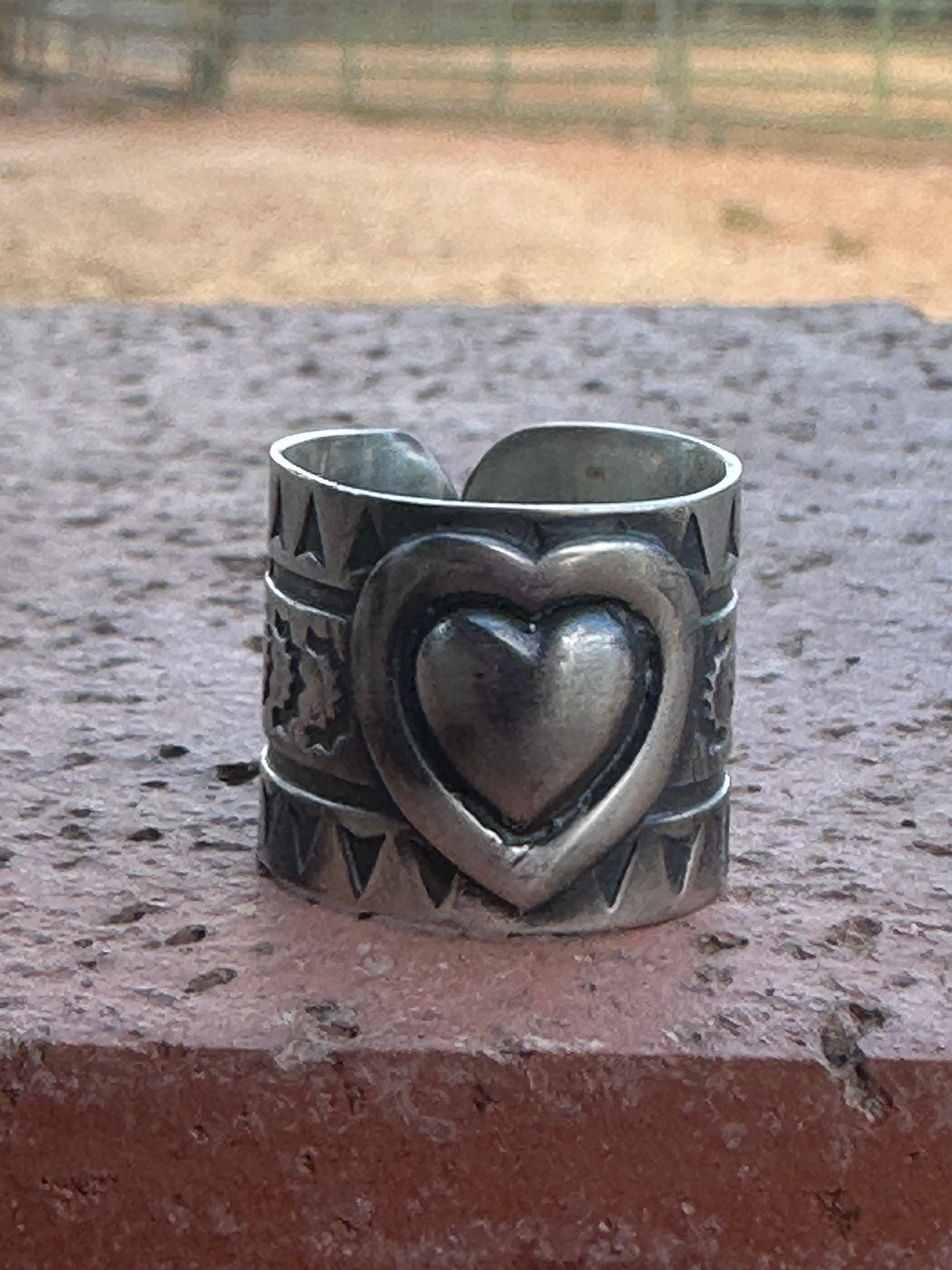 Double Heart Handmade Sterling Silver Adjustable Concho Ring