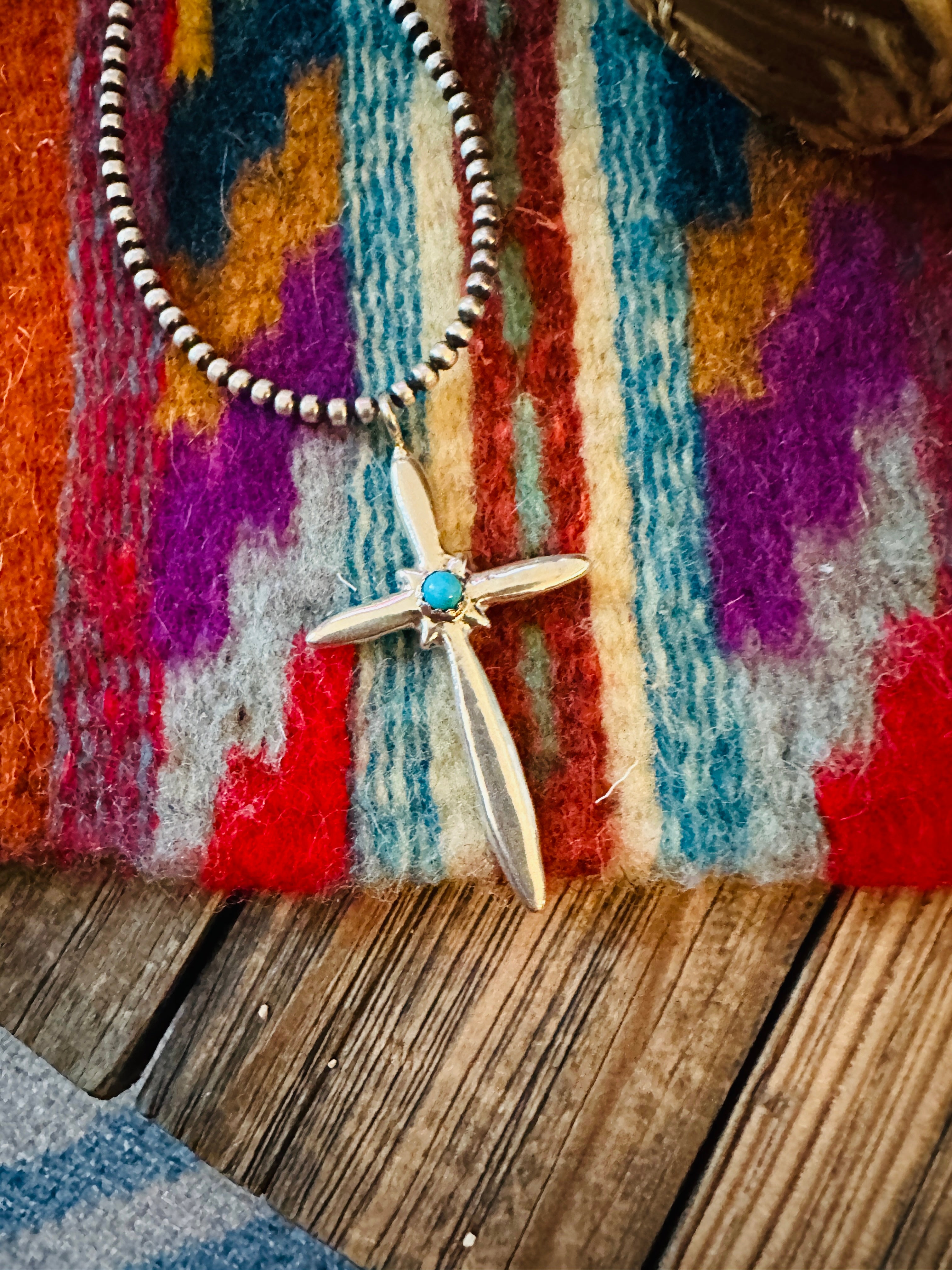 Handcrafted Sterling Silver & Turquoise Cross Pendant