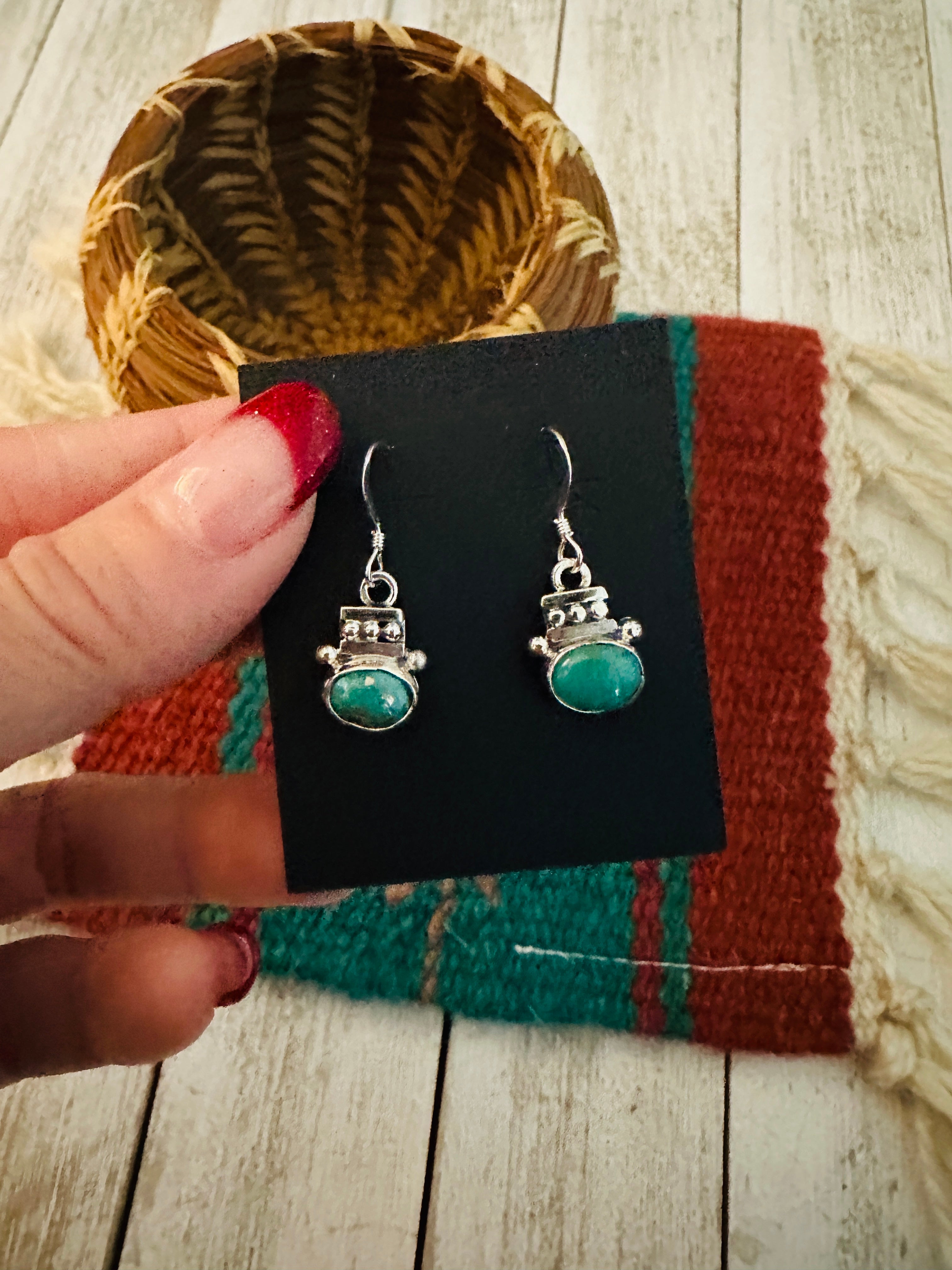 Navajo Morenci Turquoise and Sterling Silver Dangle Earrings