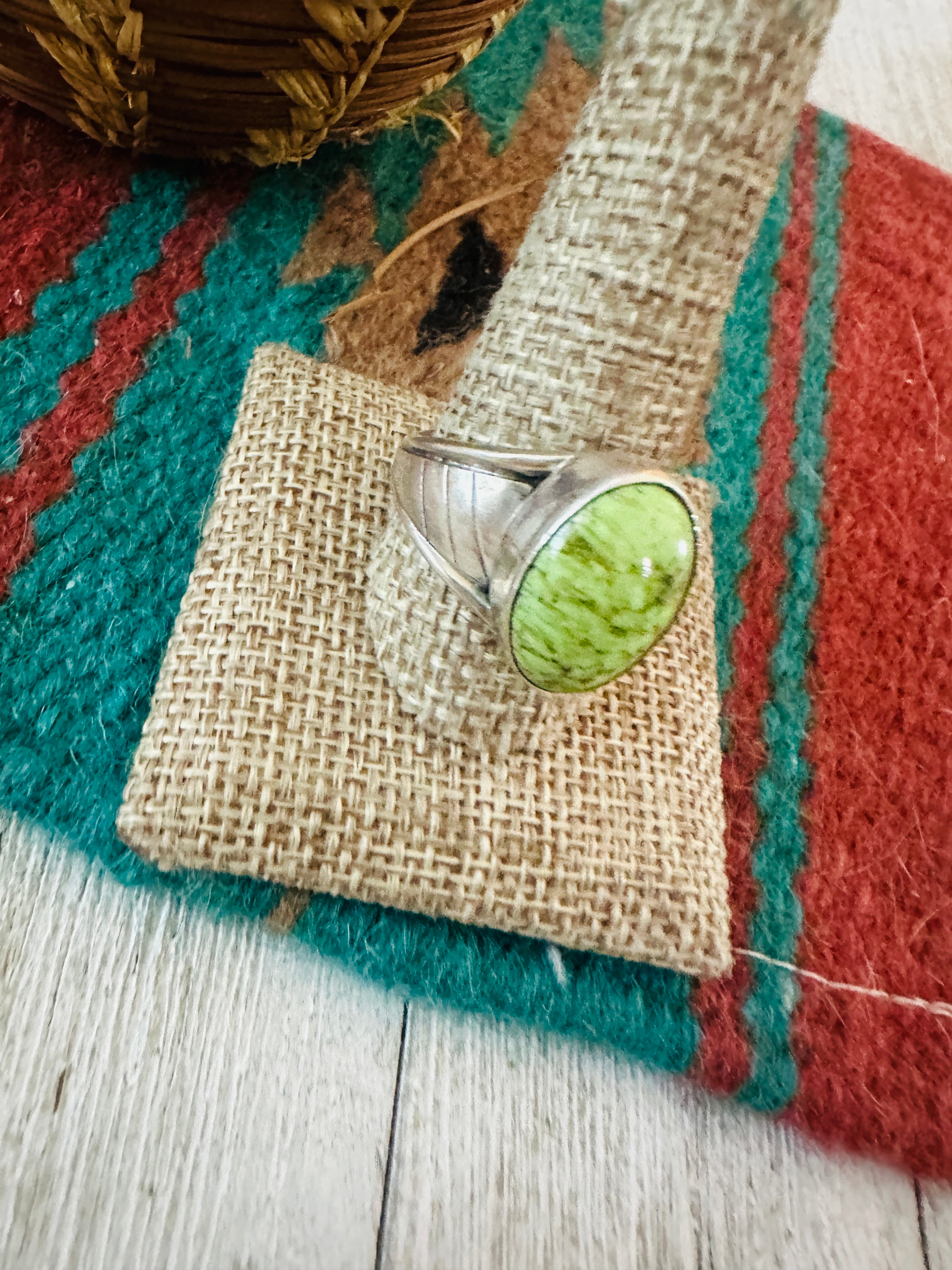 Handcrafted Old Pawn Sterling Silver & Gaspeite Ring