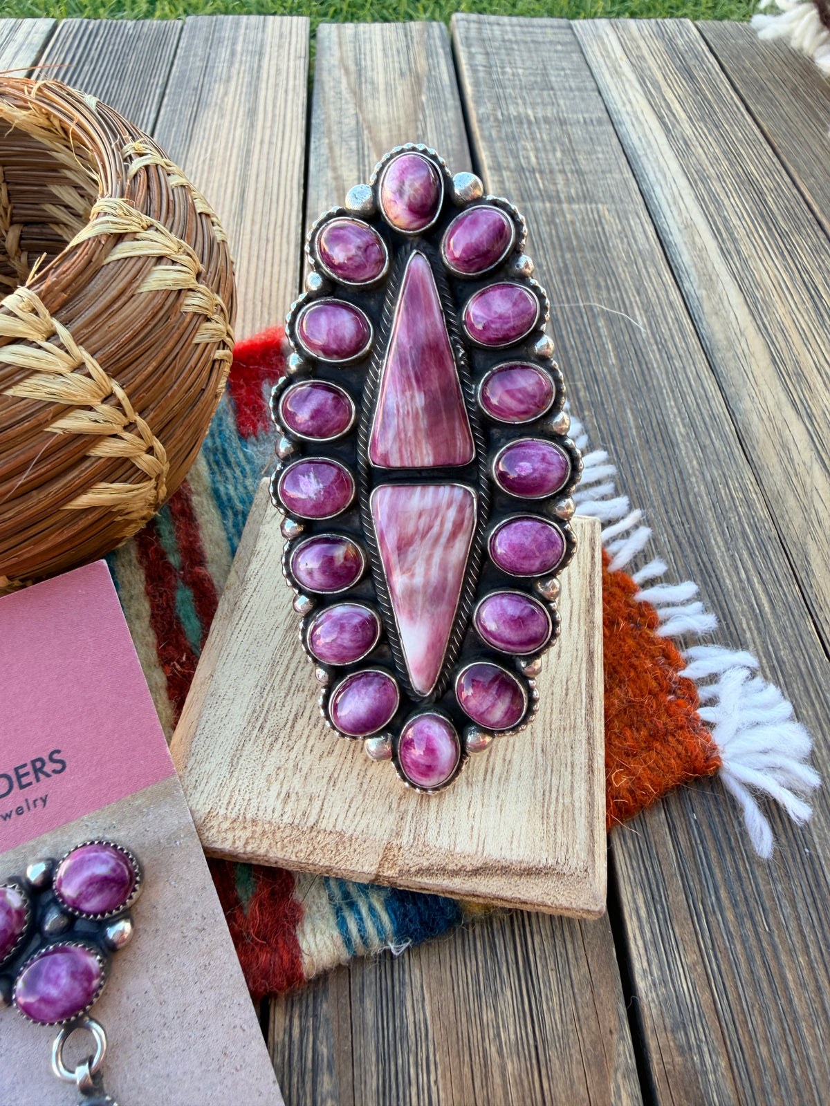 Handcrafted Purple Spiny Oyster & Sterling Silver Earring & Ring Set by Readda Begay