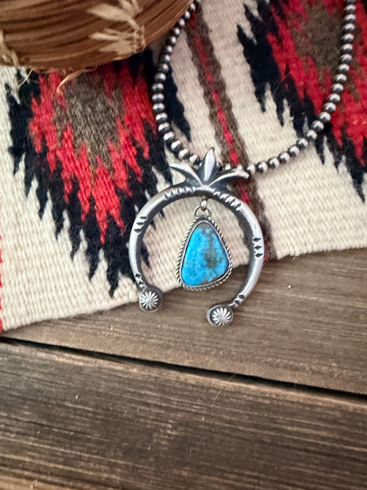 Handcrafted Sterling Silver & Turquoise Naja Pendant by Martha Cayatineto