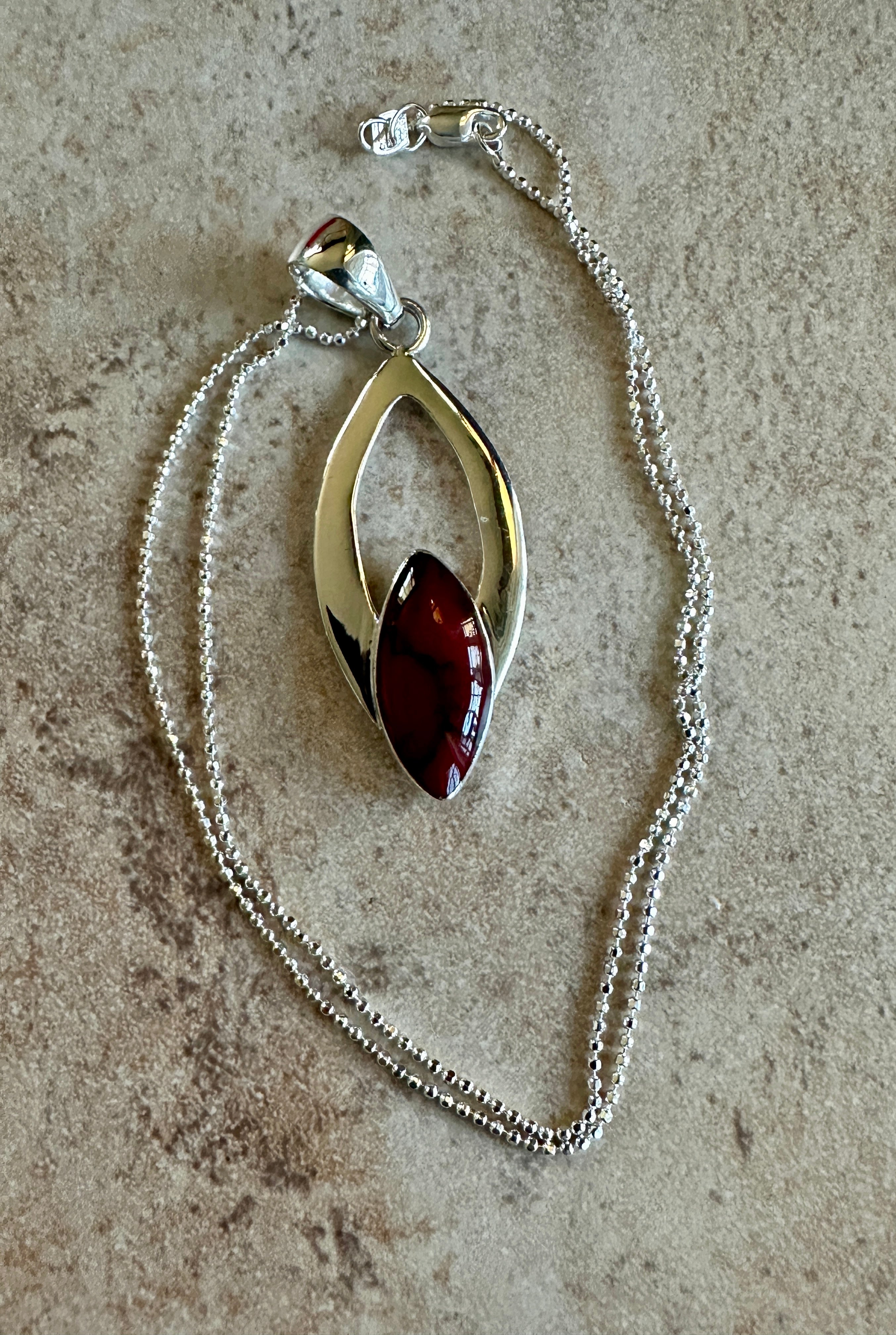 Red Jasper Marquise in Ribbon Necklace