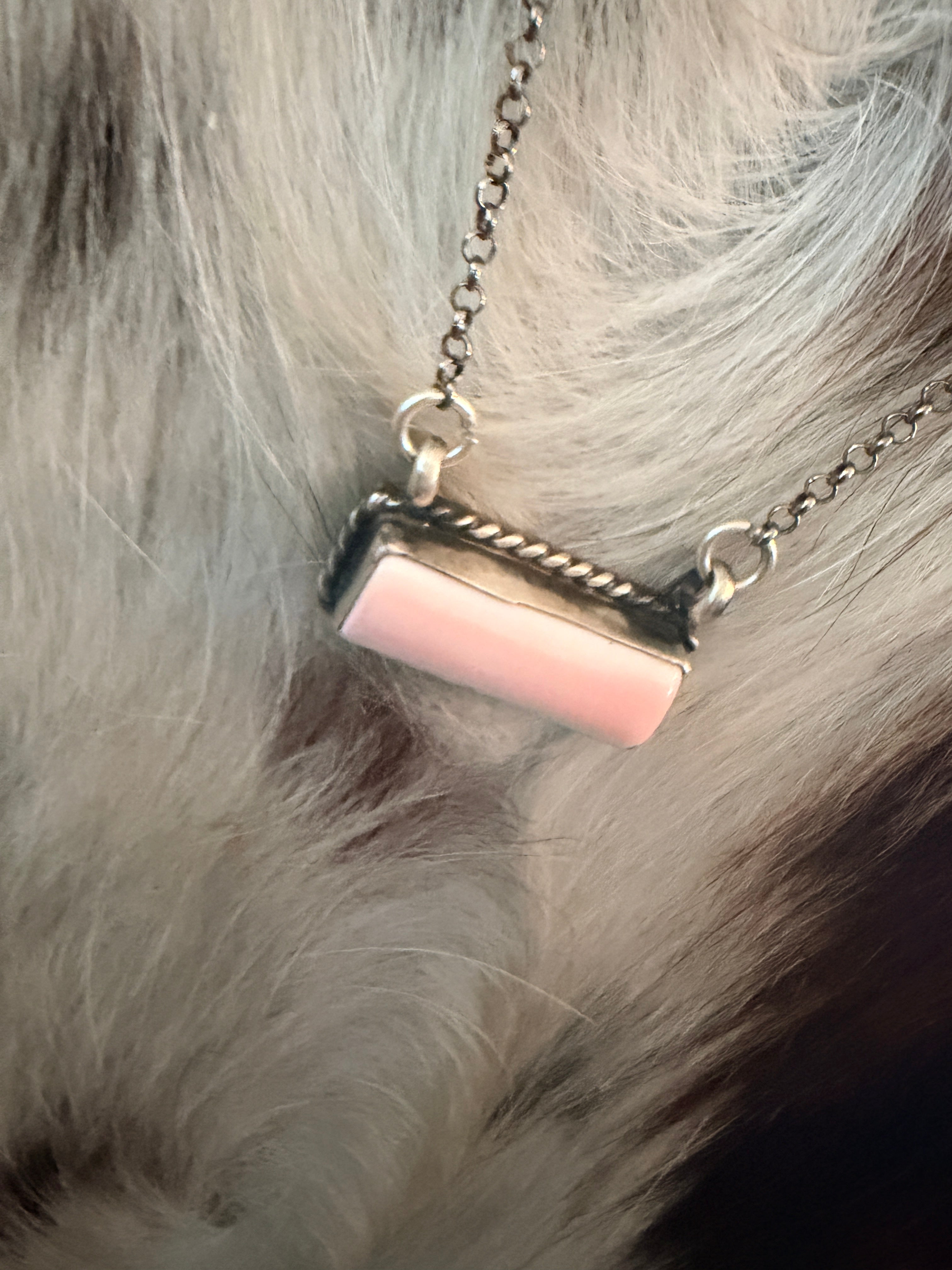 Handcrafted Queen Pink Conch & Sterling Silver Bar Necklace by Augustine Largo