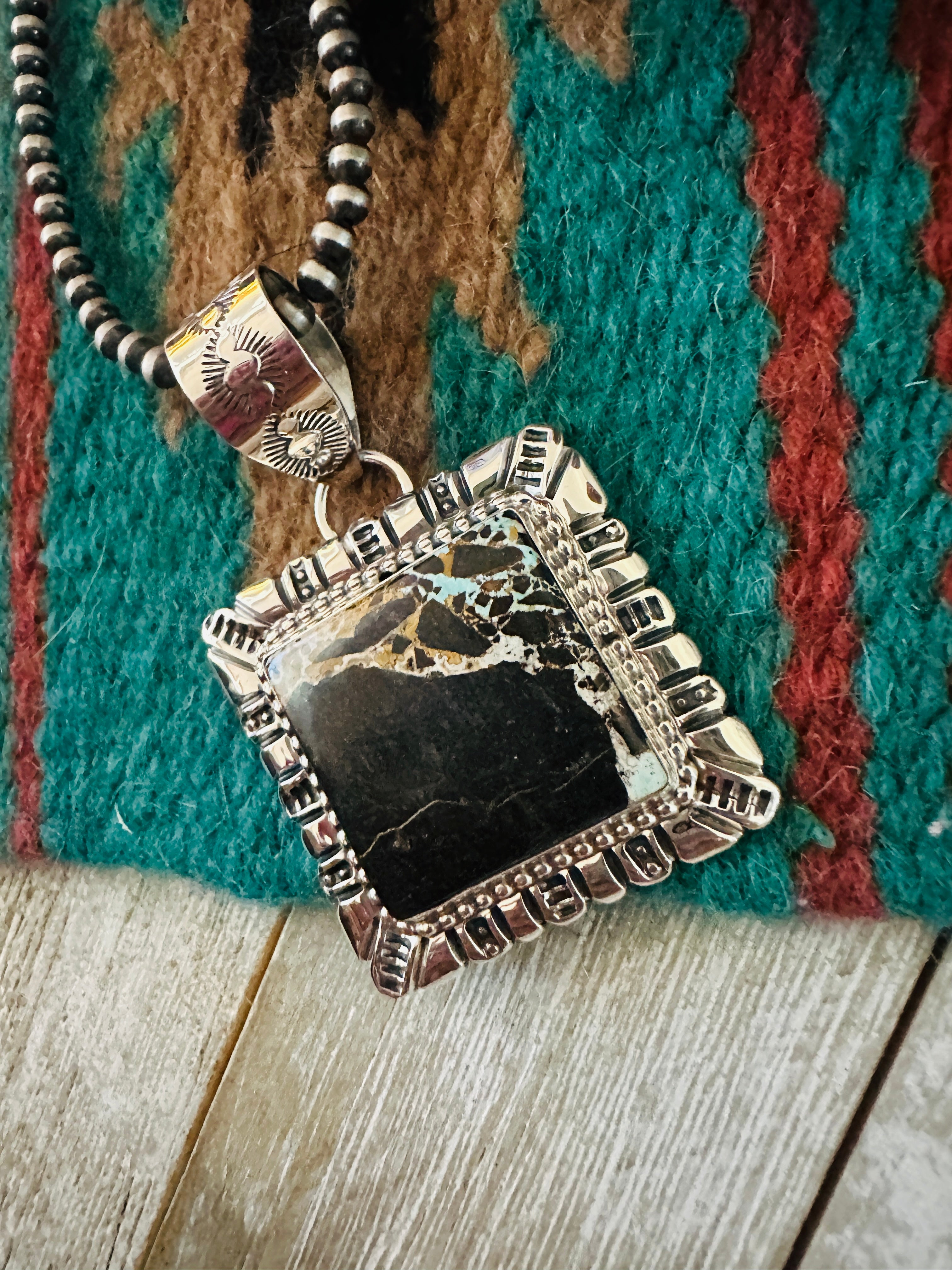 Handcrafted Blackjack Turquoise & Sterling Silver Pendant
