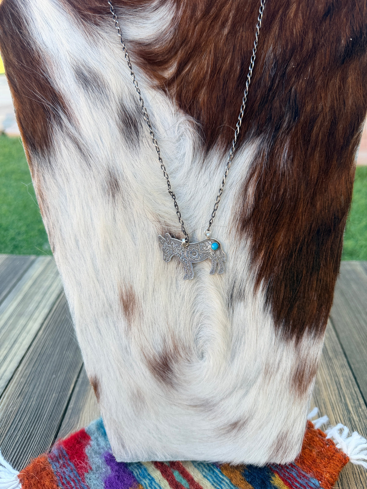 Handmade Sterling Silver & Turquoise Donkey Necklace