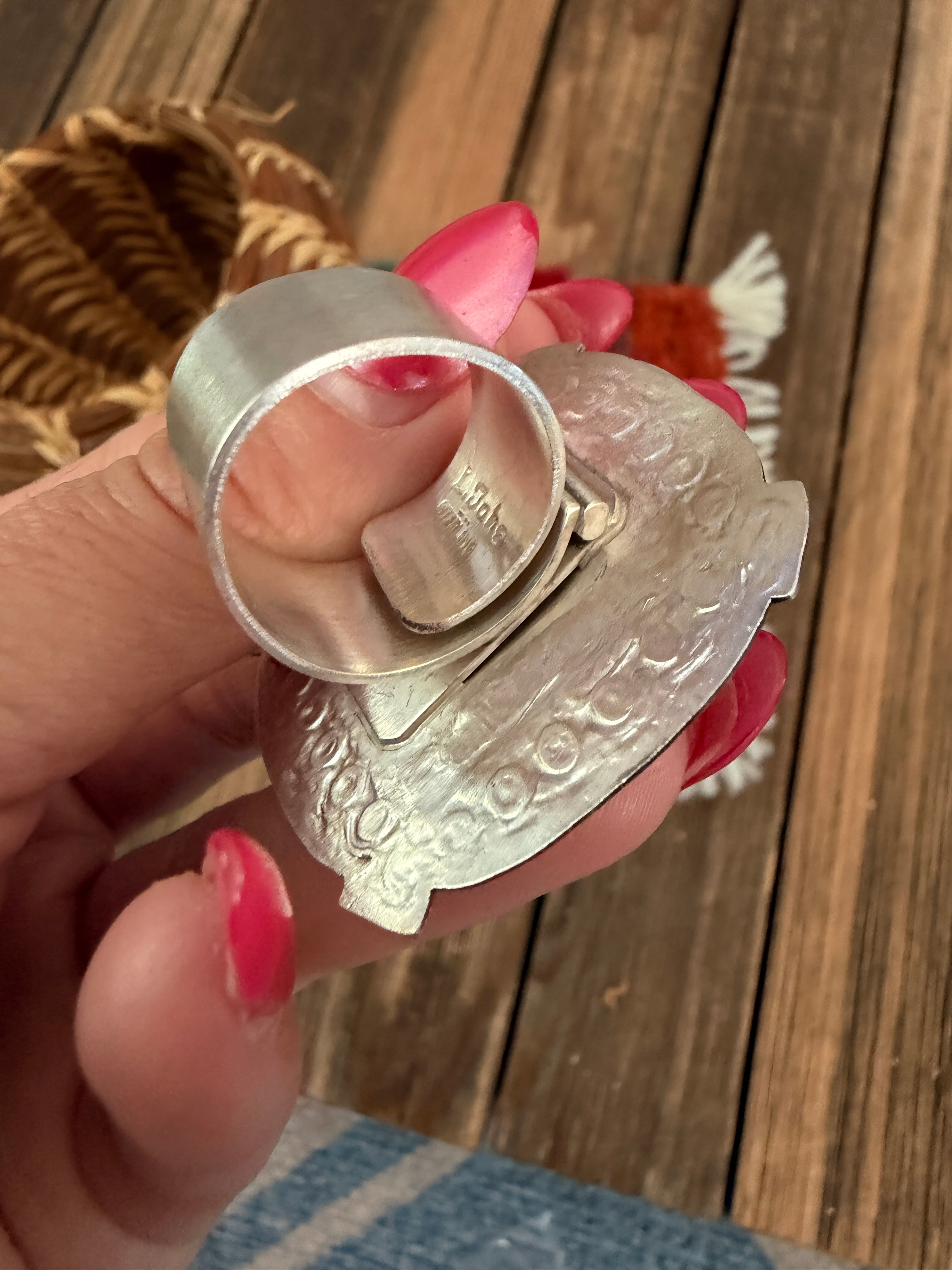Handcrafted Sterling Silver Adjustable Concho Ring by Leander Tahe