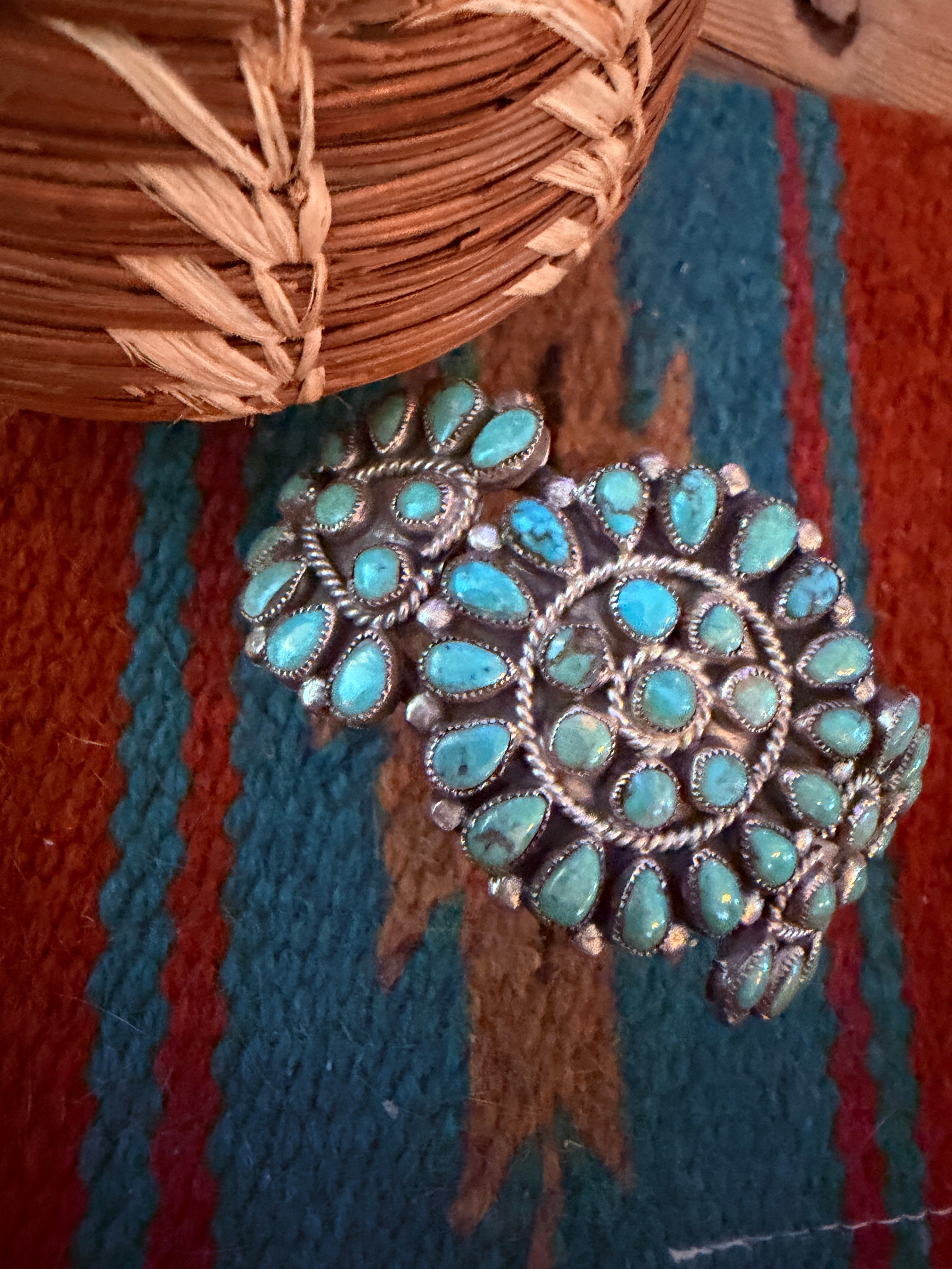Handcrafted Old Pawn Sterling Silver & Turquoise Cuff Bracelet