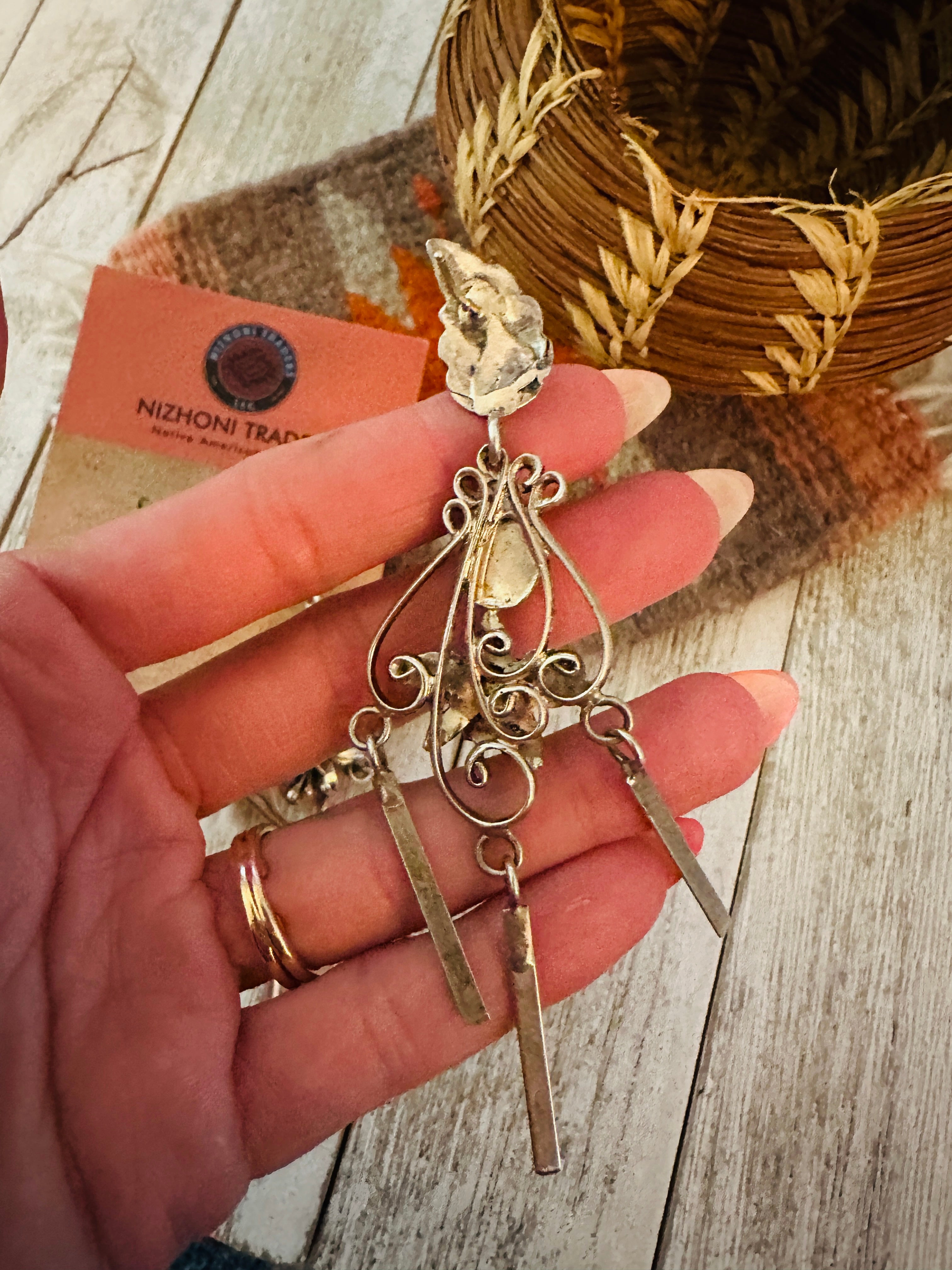 Handcrafted Malachite & Sterling Silver Flower Dangle Earrings