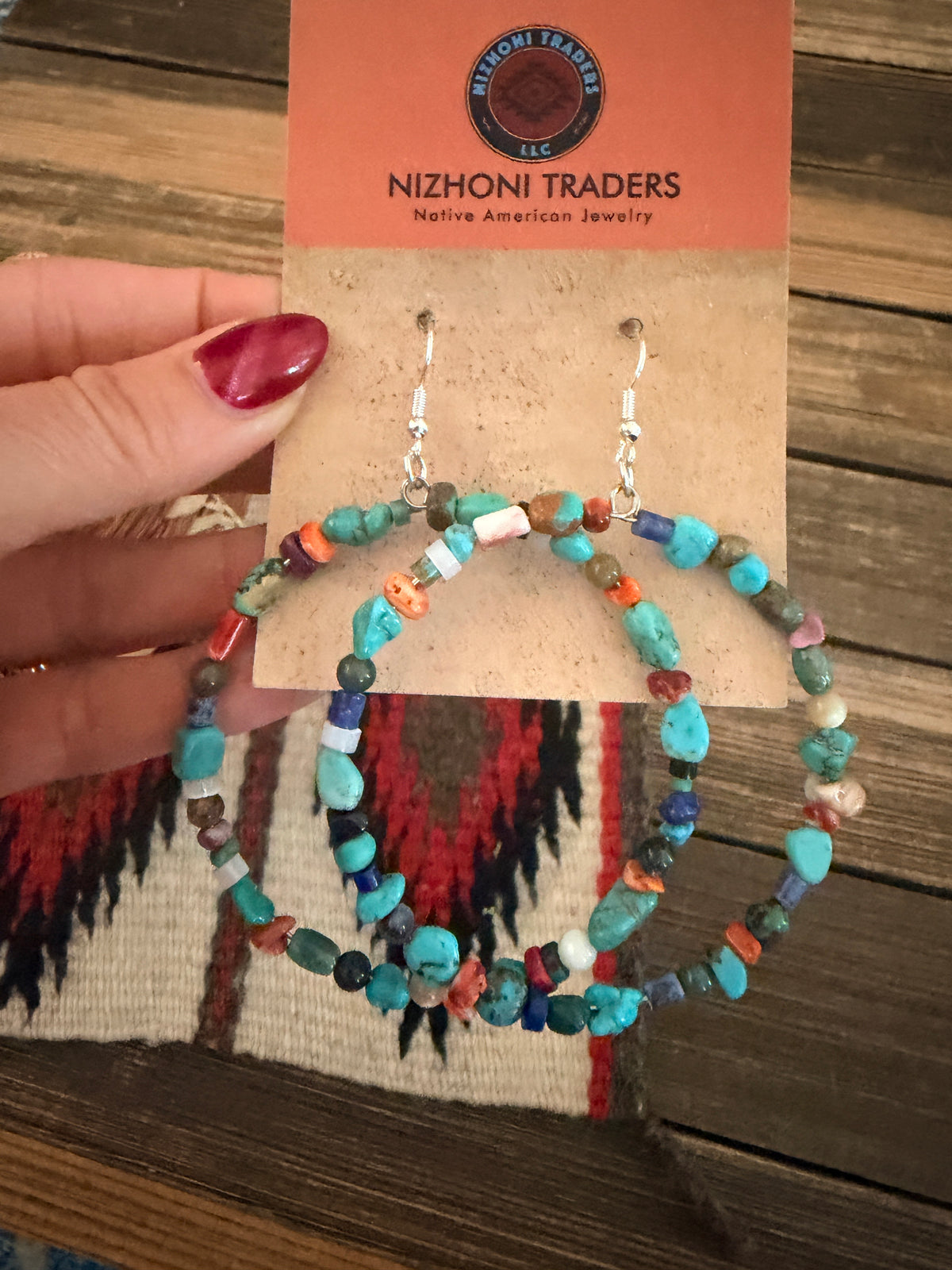 Handcrafted Multi Stone Beaded Dangle Hoop Earrings