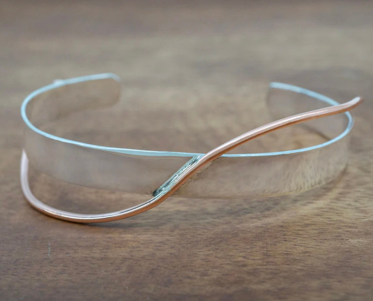 Sterling Silver Cuff with Copper Ribbon