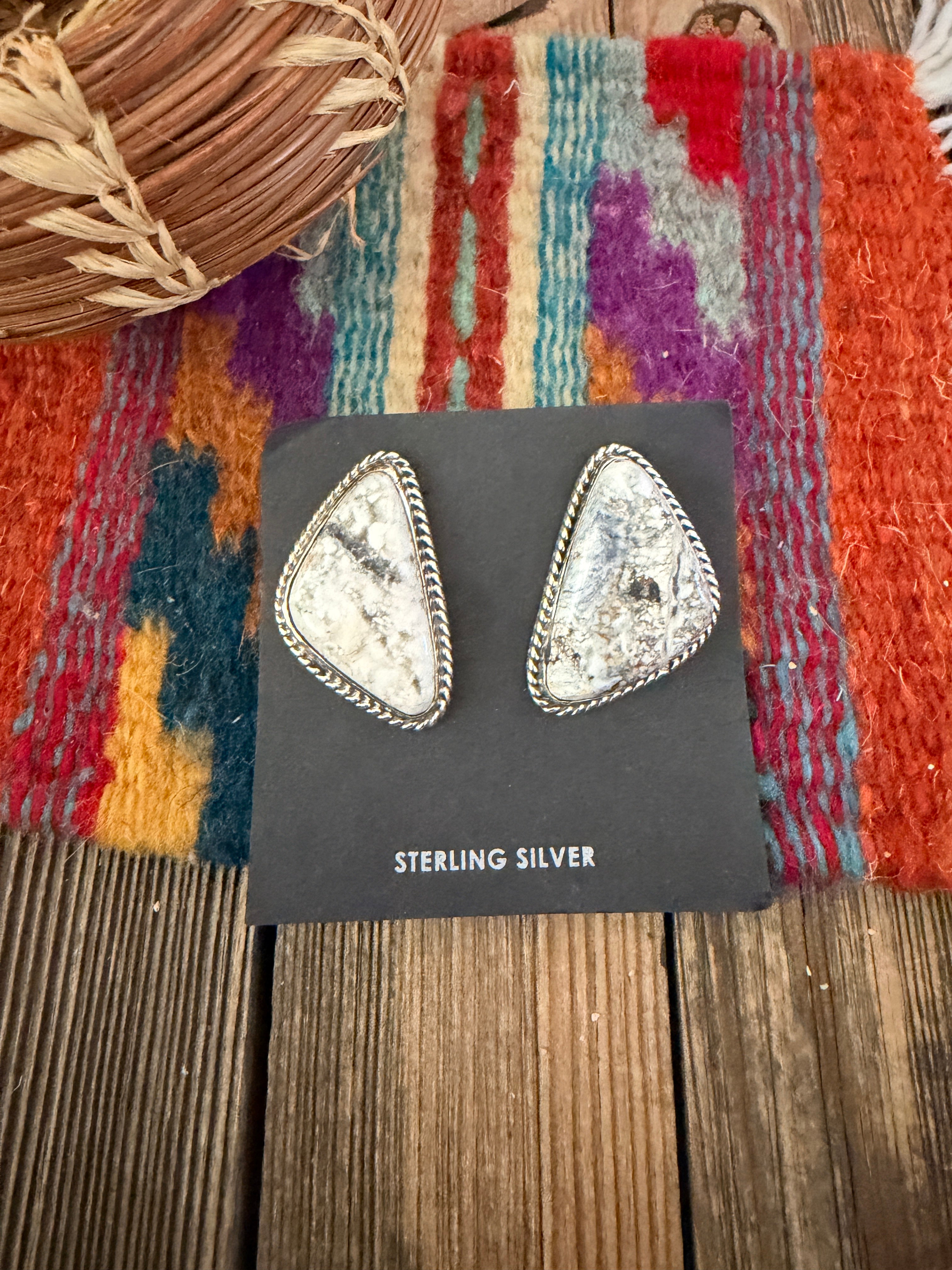 Handcrafted White Buffalo & Sterling Silver Post Earrings