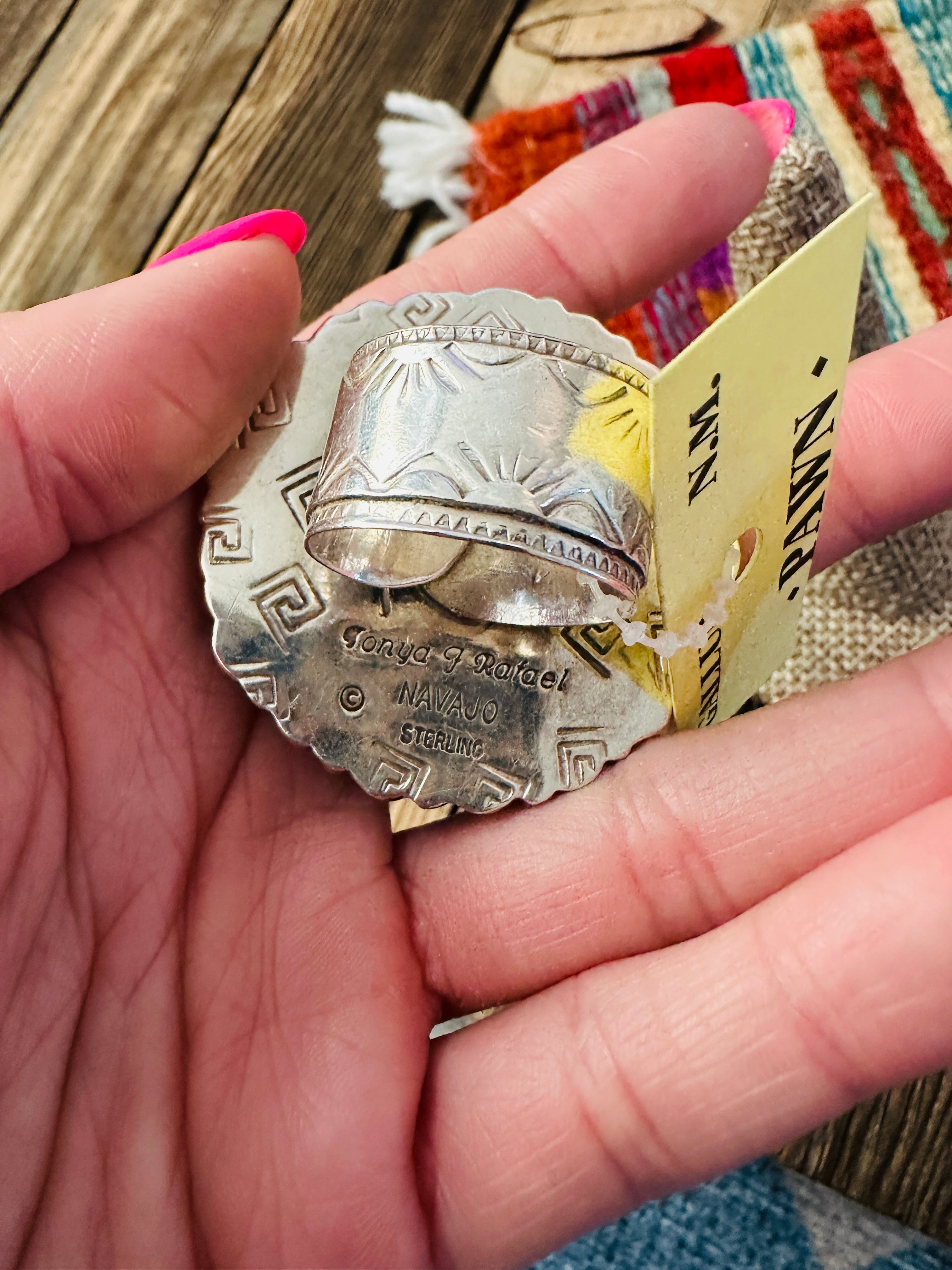 Old Pawn Handcrafted Turquoise & Sterling Silver Liberty Dime Adjustable Ring by Tonya Rafael