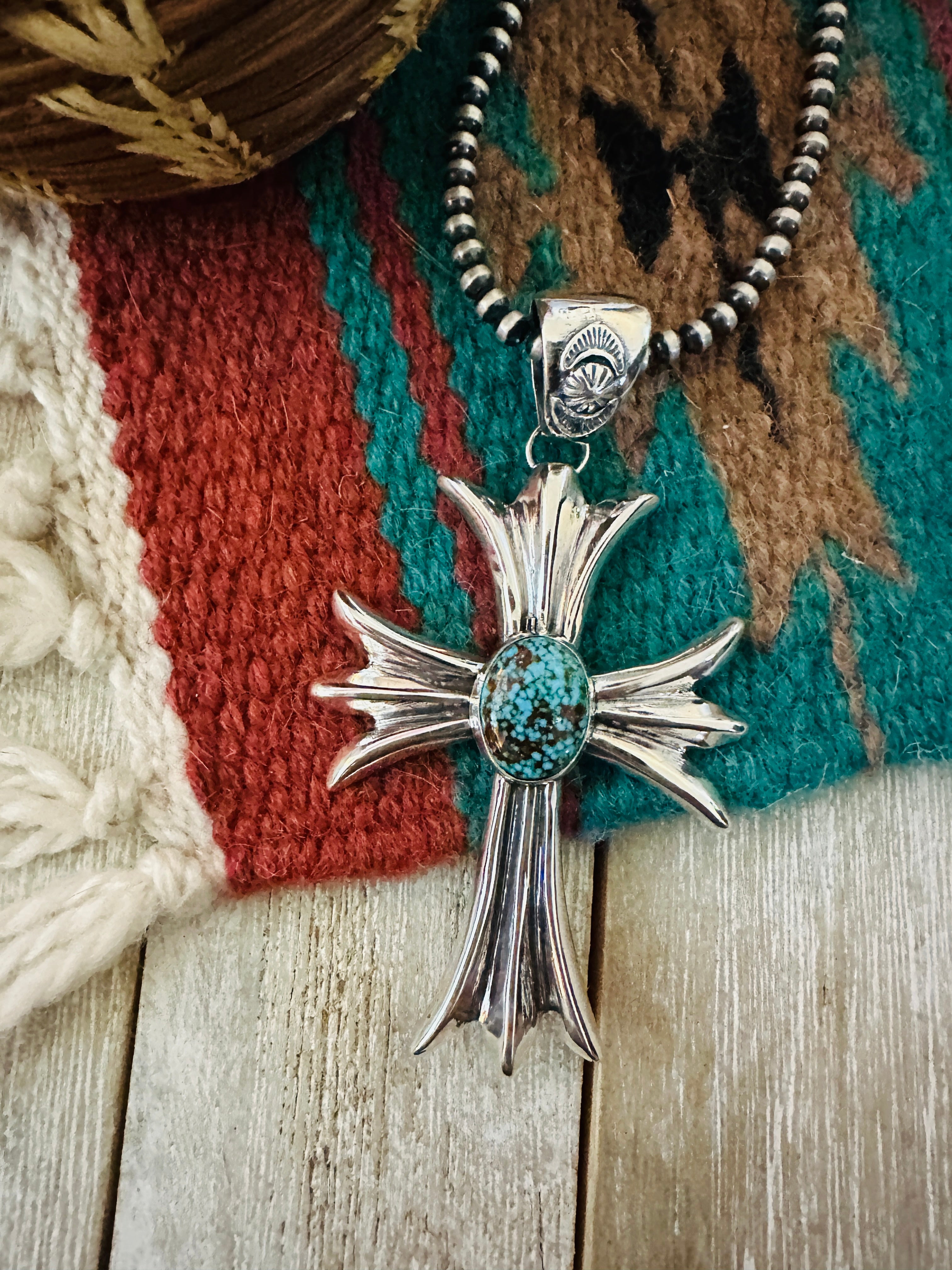 Handcrafted Sterling Silver & Turquoise Cross Pendant