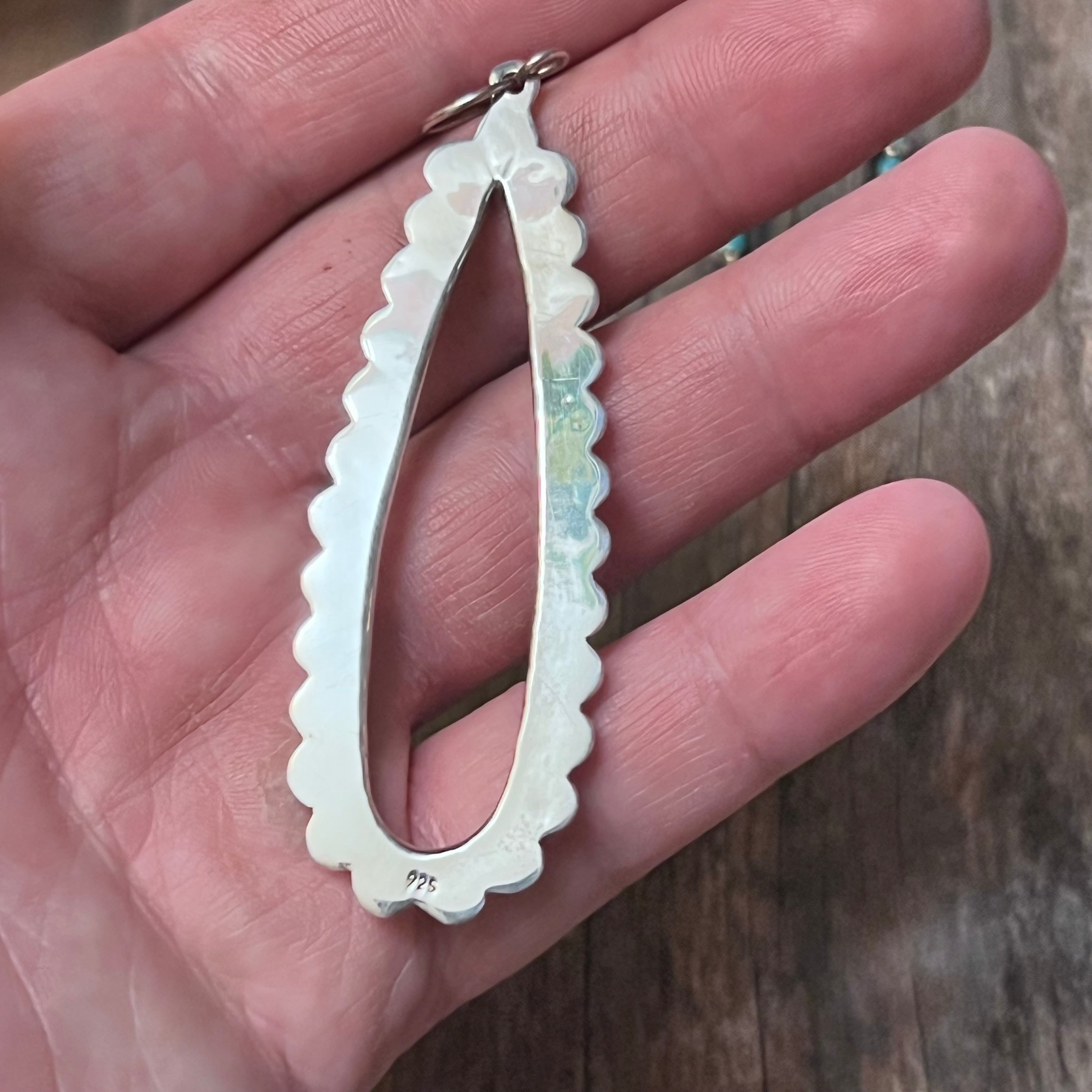 Handmade Sterling Silver & Turquoise Tear Drop Hoop Wire Earrings