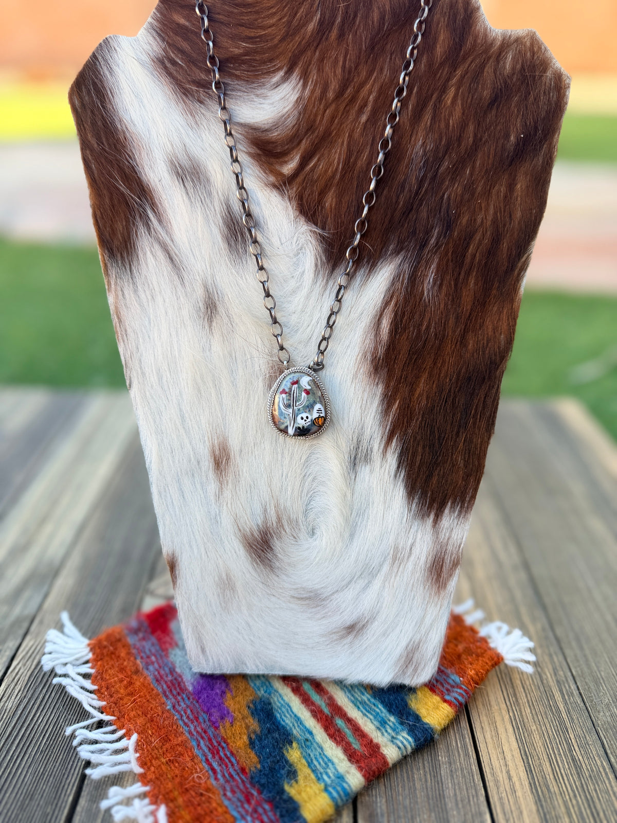 ~*Halloween Collection*~ Handmade Sterling Silver & Jasper Painted Cactus Necklace