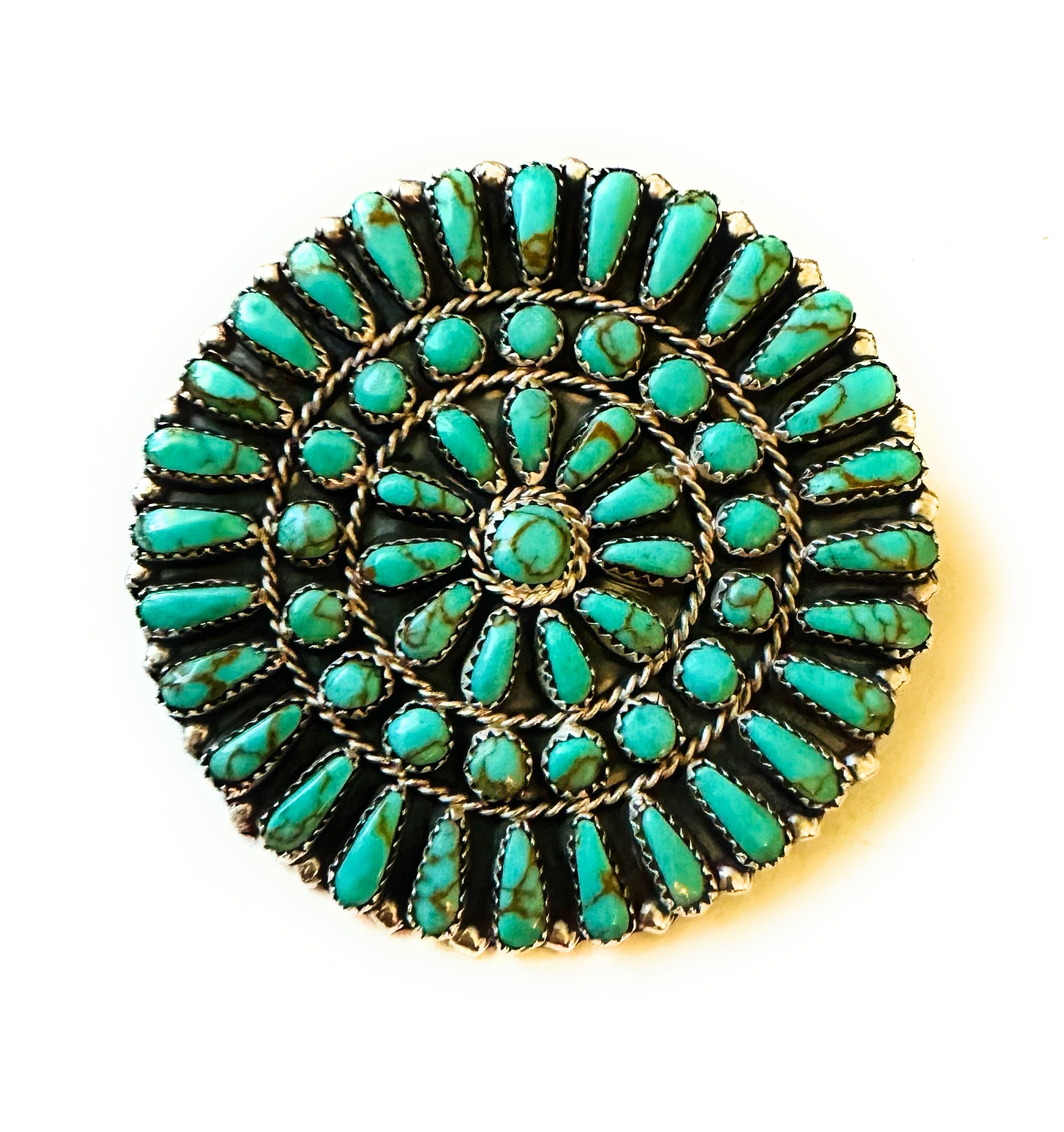 Navajo Sterling Silver and Turquoise Cluster Brooch