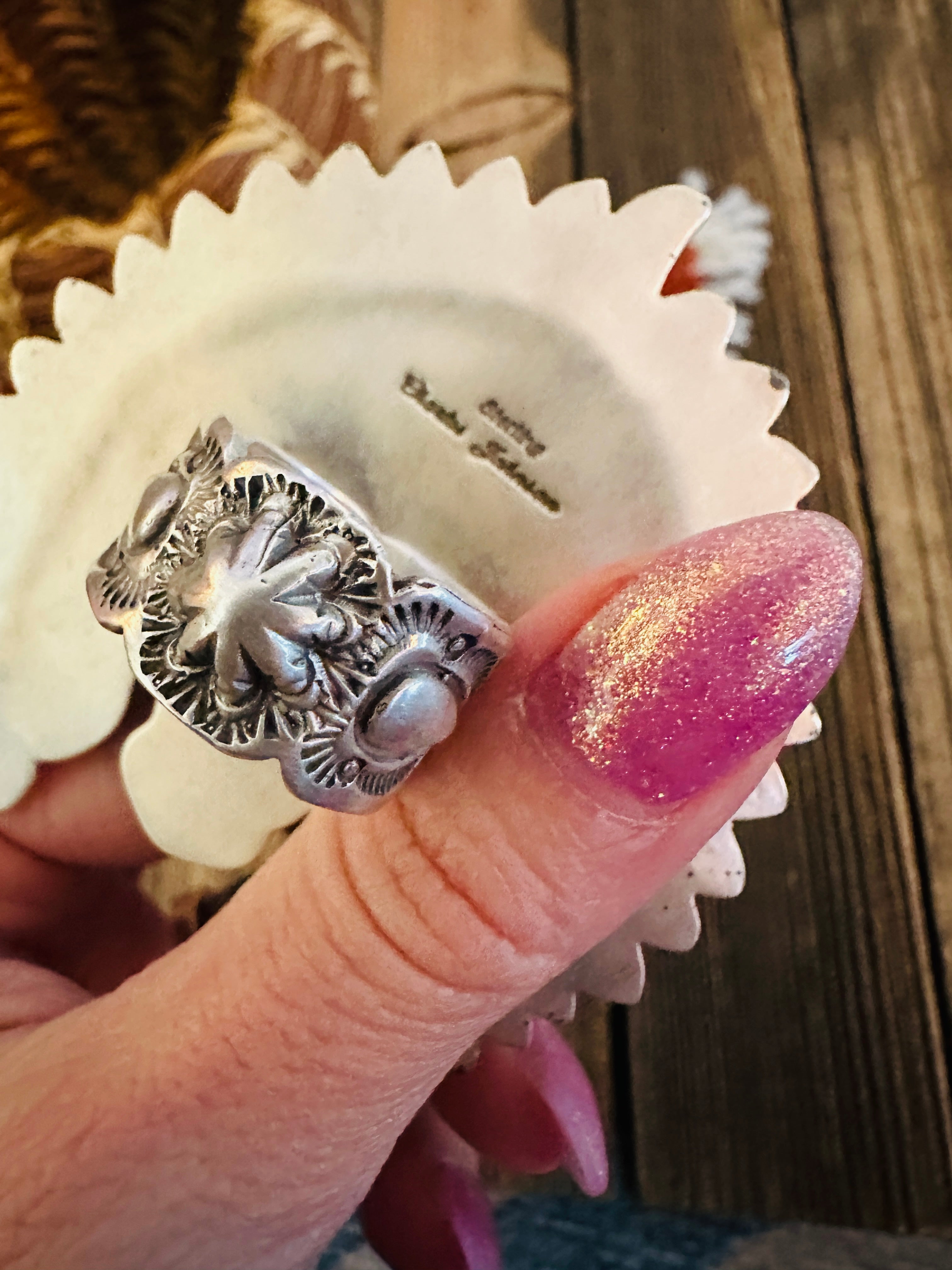 Handcrafted Turquoise & Sterling Silver Adjustable Indian Chief Ring by Charles Johnson