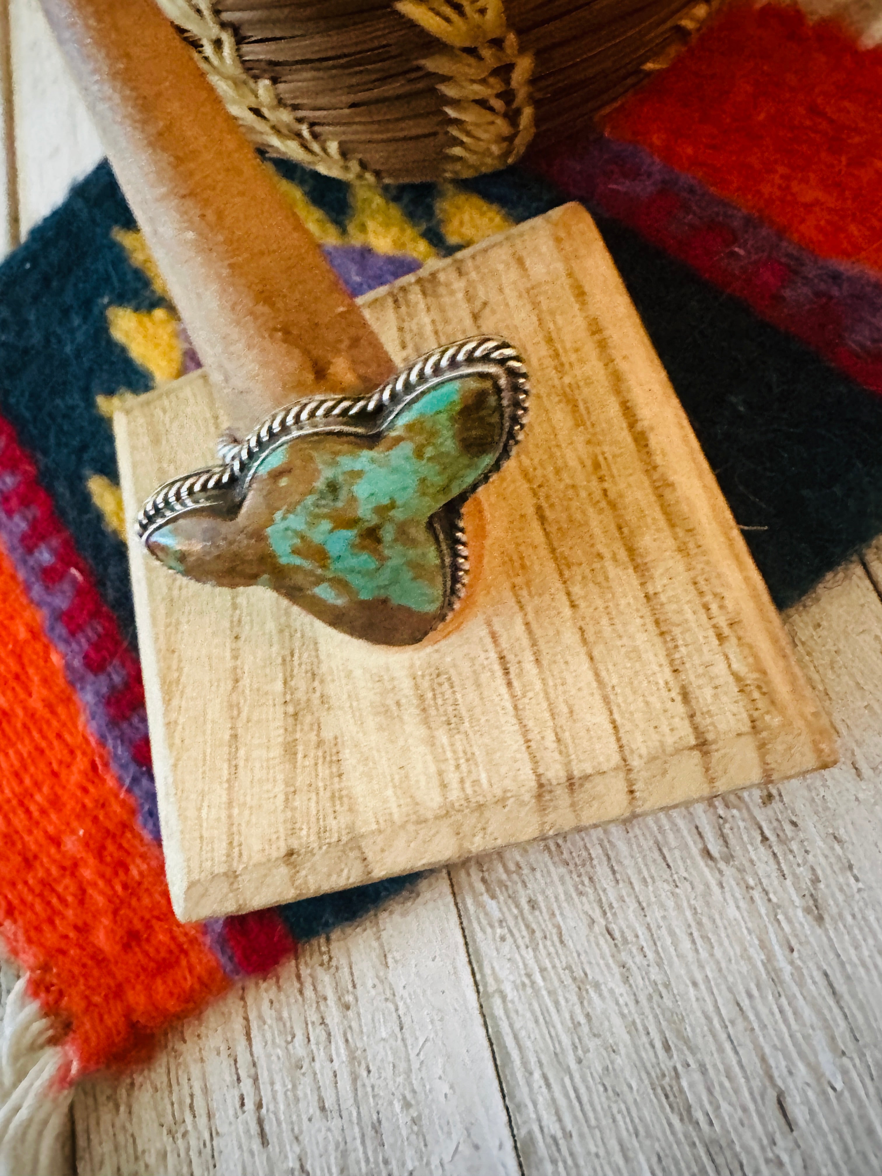 Navajo Royston Turquoise & Sterling Silver Bullhead Adjustable Ring