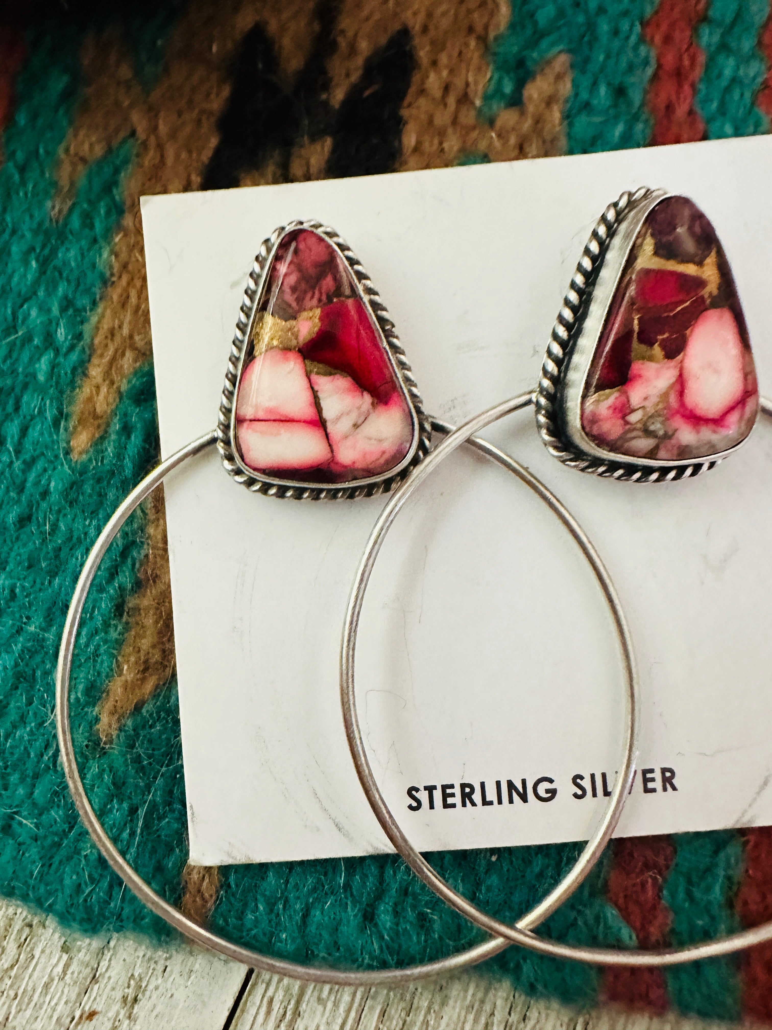 Handcrafted Rose Dahlia and Sterling Silver Dangle Hoop Earrings